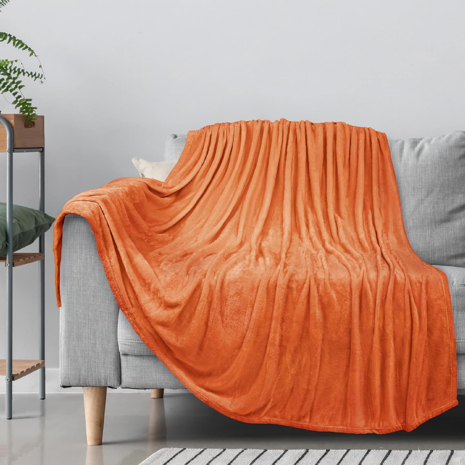 PAVILIA Manta de forro polar naranja para sofá, manta de franela suave y mullida de otoño para sofá, manta de cama de microfibra de felpa de lujo,