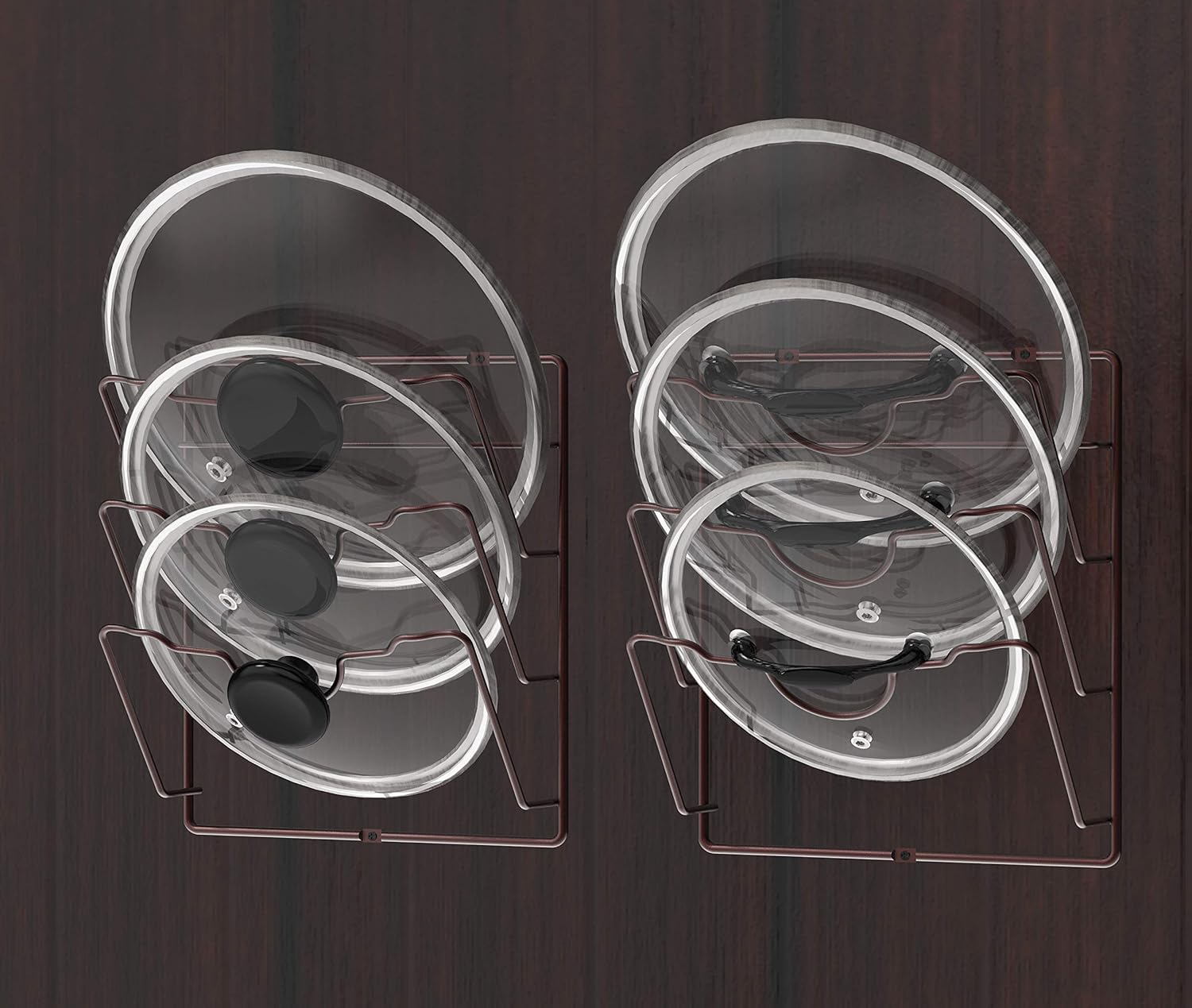 Simple Houseware – Estante organizador de tapa de olla para puerta de gabinetepared, paquete de 2 unidades, bronce