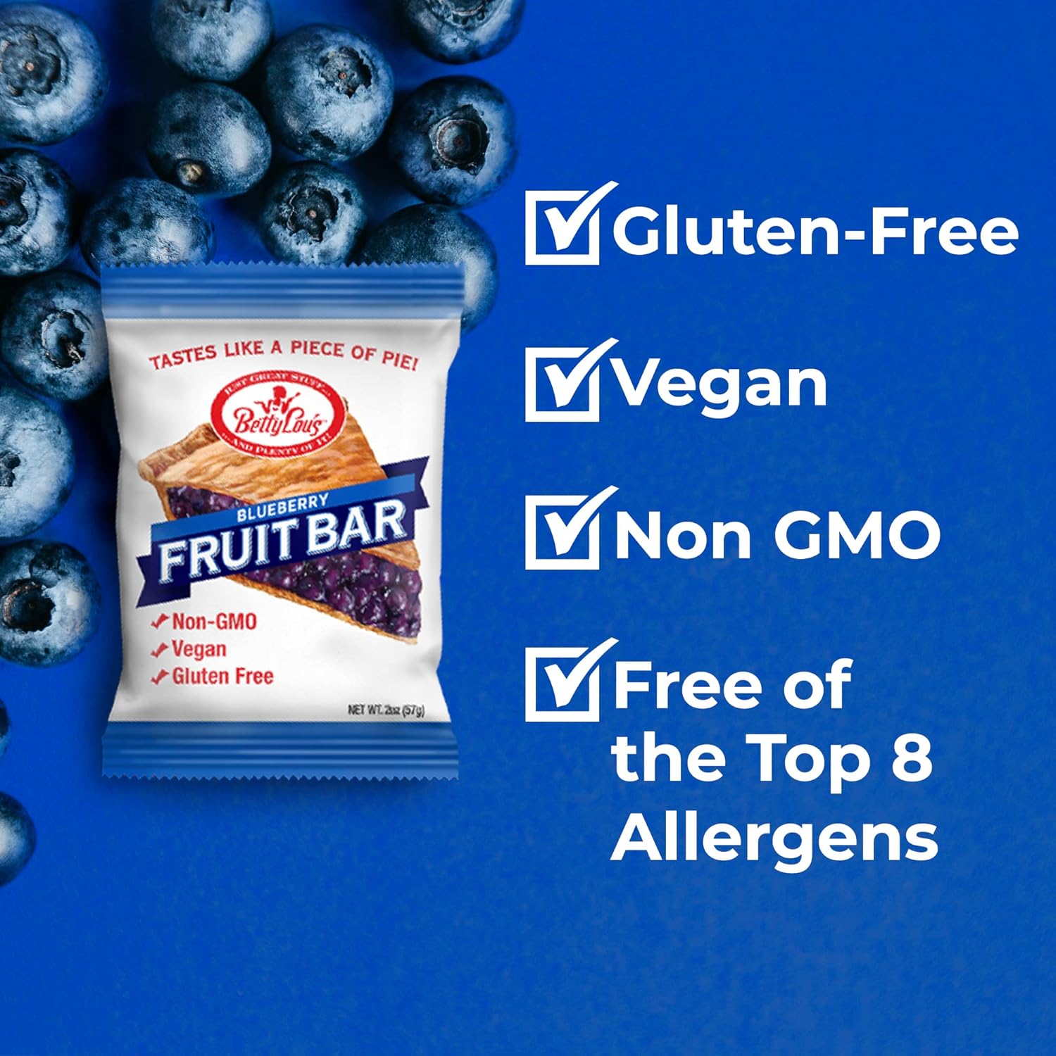 Betty Lou desin gluten Fruit Bar SnackBlueberry, 12Bares