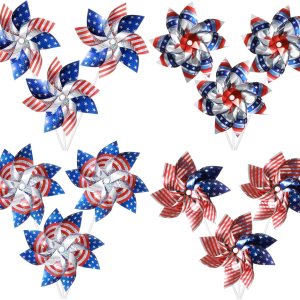 12 molinetes reflectantes de 7 pulgadas, molinete patriótico con patrón de bandera estadounidense para celebrar el Día de la Independencia, 12 molinetes reflectantes de 7 pulgadas, molinete patriótico con patrón de bandera estadounidense para celebrar el Día de la Independencia,