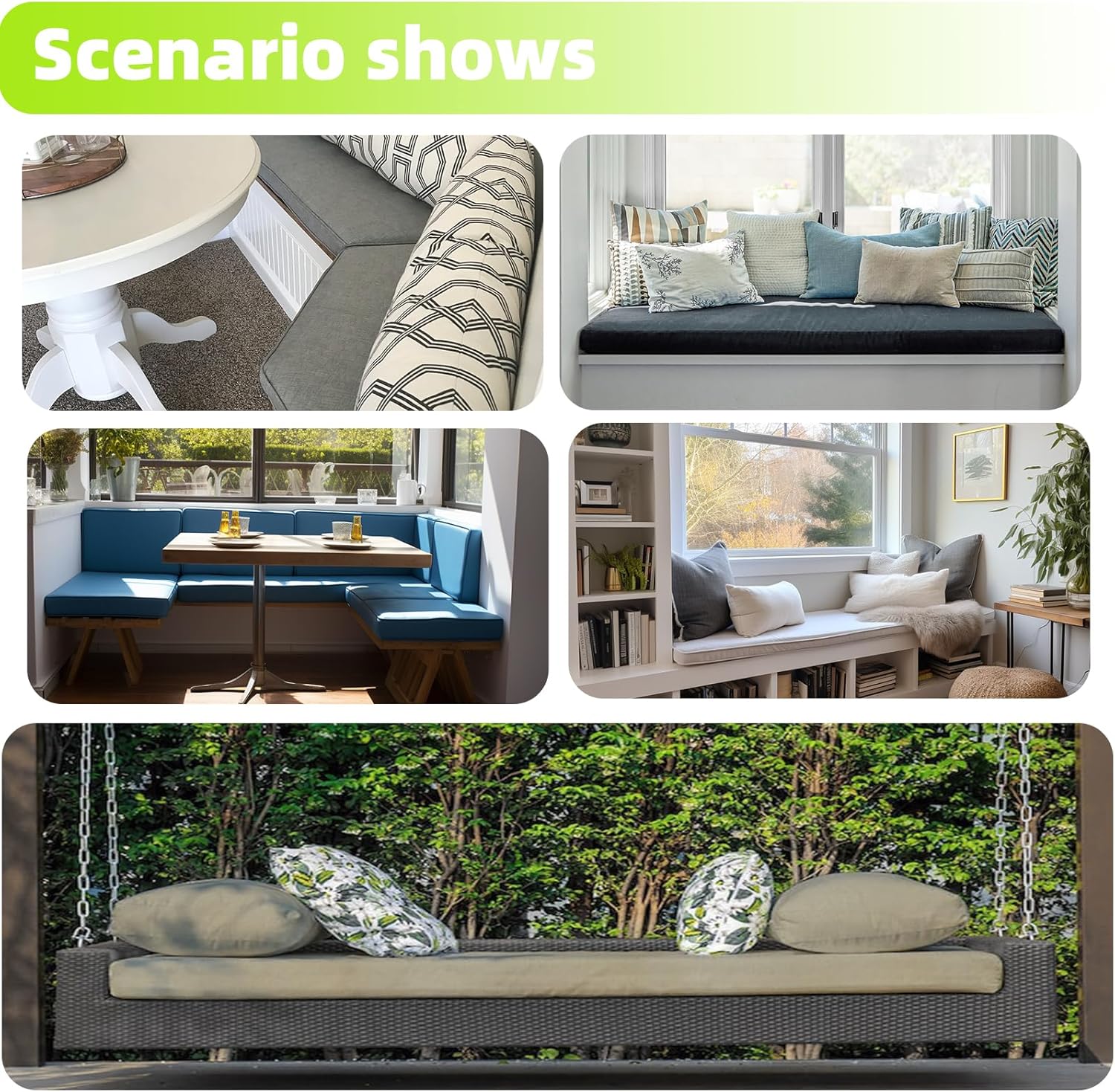 Cojín de banco extraíble personalizado, cojines de asiento de ventana para interiores con parte inferior antideslizante, cojín de banco de tamaño