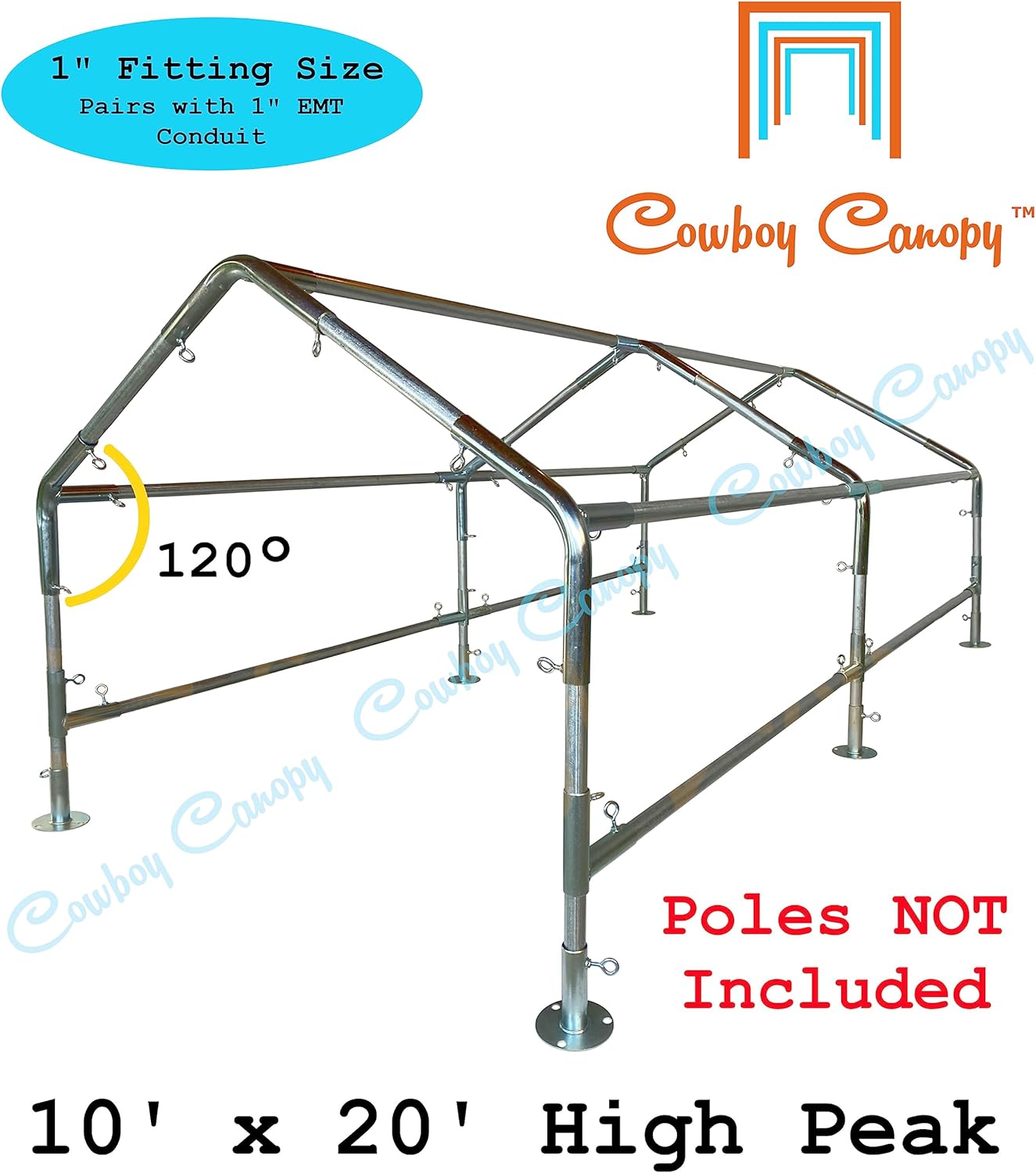 Accesorios de toldo de pico alto de 10 x 20 pies, bricolaje RV y embarcación, piezas de marco de metal EMT de 1 pulgada