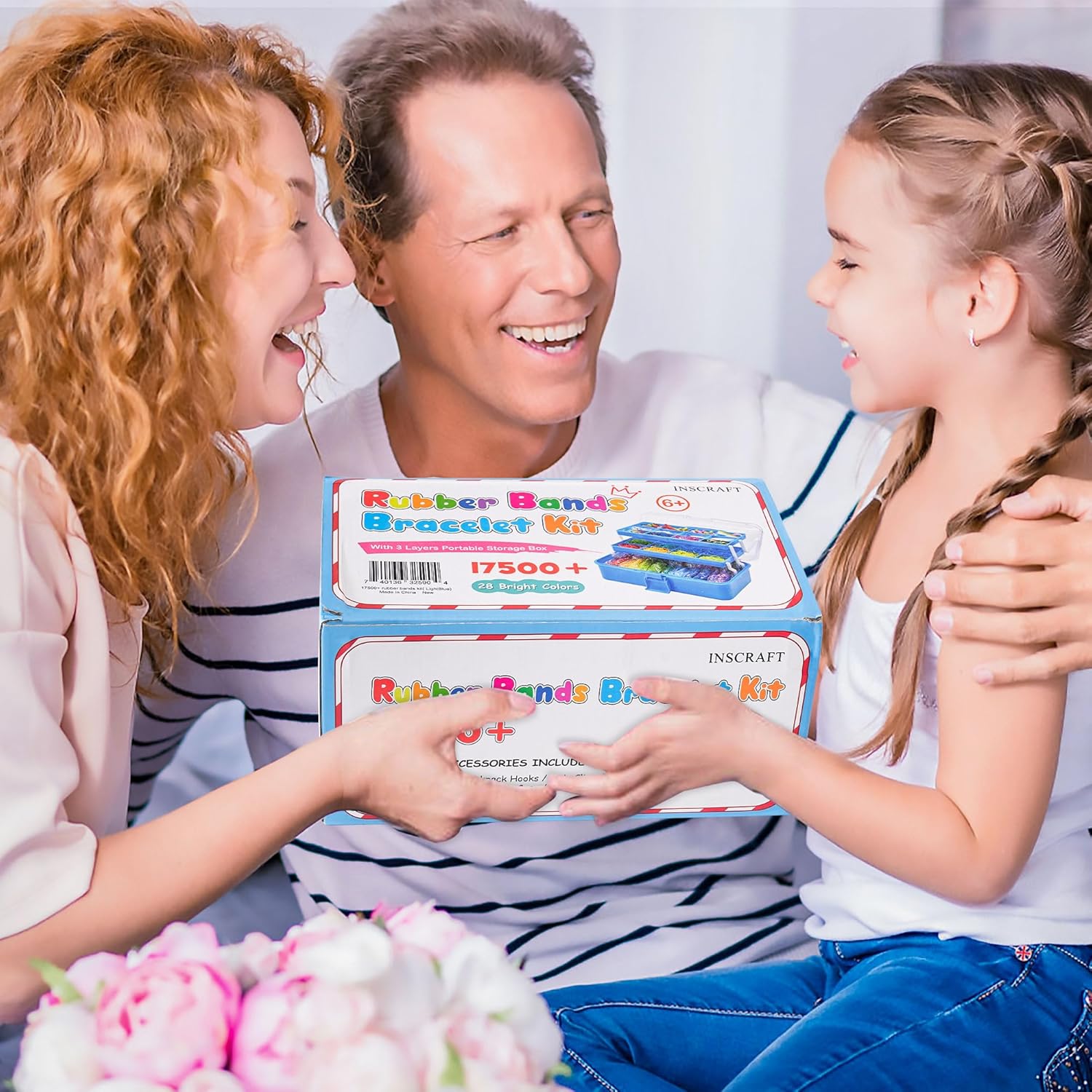 Más de 17500 bandas de goma con contenedor de 3 capas azul profundo, 28 colores, 600 clips en S, 352 cuentas, 40 colgantes de dibujos animados, kit