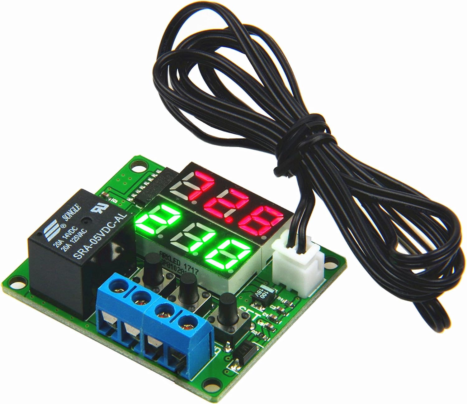 LM YN Módulo de termostato digital de 5 V CC de -58  a 257  Fahrenheit, pantalla de temperatura controlador de temperatura con relé de 20 A, sonda
