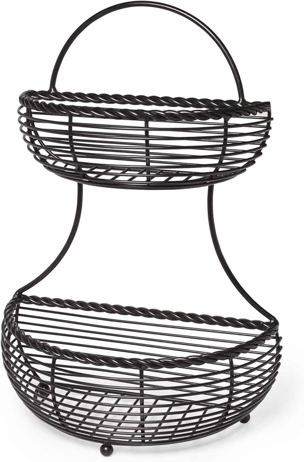 Gourmet Basics by Mikasa Cesta de almacenamiento de metal con respaldo plano de 2 niveles, color negro