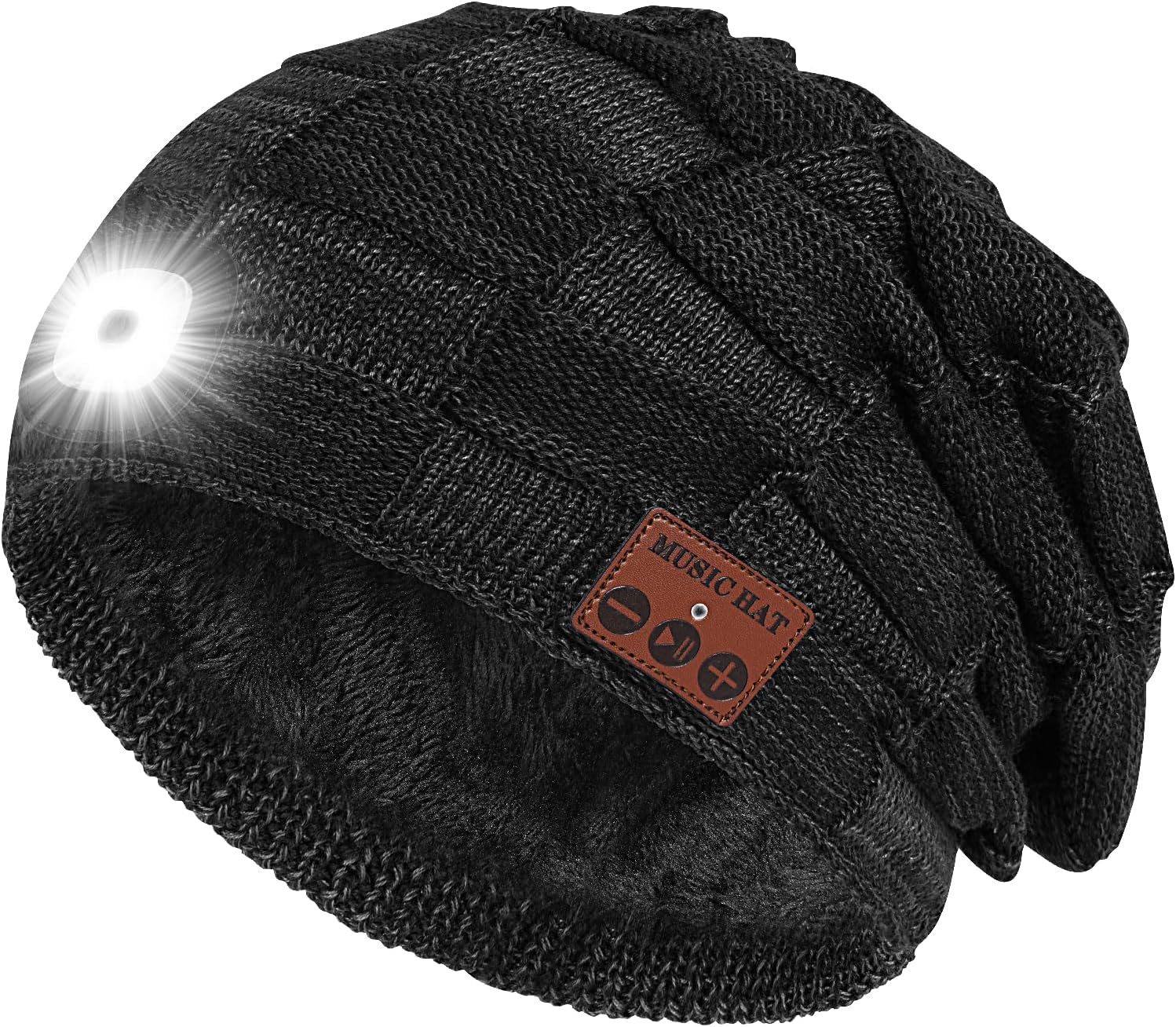 EGOUTI Bluetooth Beanie with Light for Men, Beanie with Light LED, Headlamp Cap Wireless Headphones Gifts for Men Dad Teen
