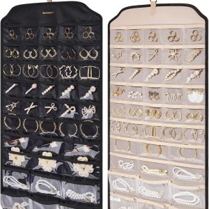 BAGSMART Organizador colgante de joyas, organizador de accesorios, organizador de aretes de 68 bolsillos para sostener joyas en la pared, extra BAGSMART Organizador colgante de joyas, organizador de accesorios, organizador de aretes de 68 bolsillos para sostener joyas en la pared, extra