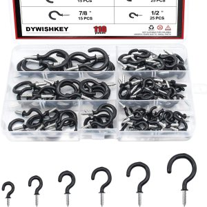 DYWISHKEY Ganchos de tornillo para colgar, 110 unidades, 6 tamaños, juego de ganchos para tazas, ganchos de techo recubiertos de vinilo, ganchos DYWISHKEY Ganchos de tornillo para colgar, 110 unidades, 6 tamaños, juego de ganchos para tazas, ganchos de techo recubiertos de vinilo, ganchos