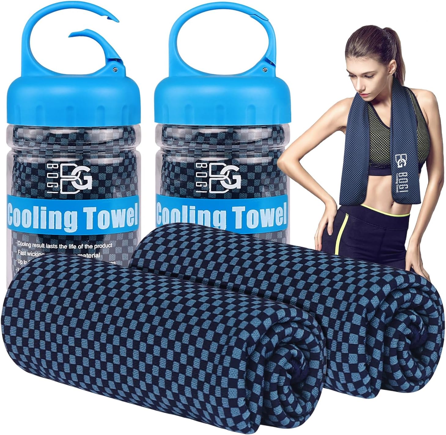 BOGI Paquete de 2 toallas de enfriamiento para cuello y cara, toalla de hielo de 40 x 12 pulgadas para enfriamiento instantáneo, toalla suave y