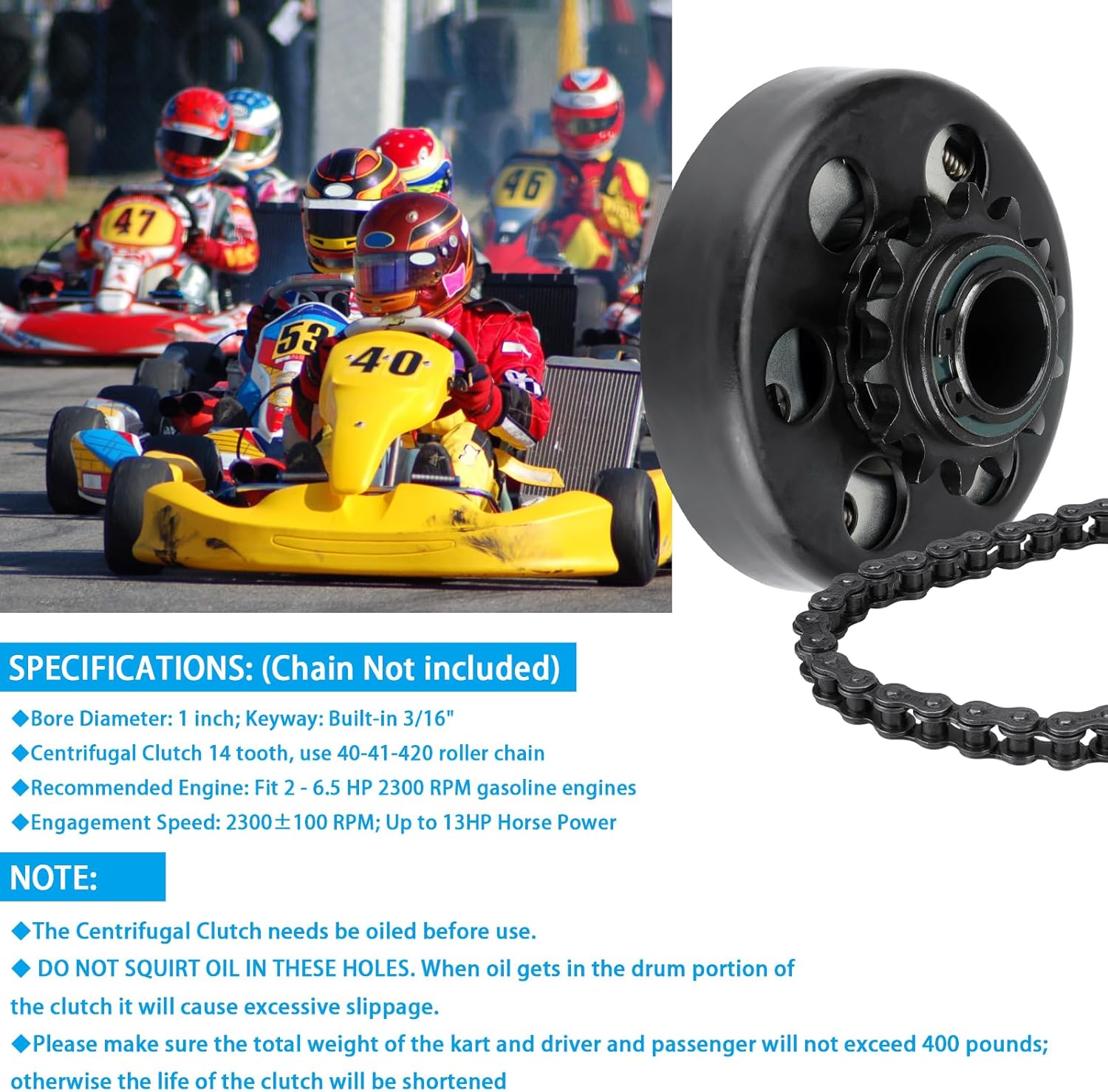 YOUXMOTO Embrague Go Kart de 1 pulgada de diámetro de 14 dientes con depredador de cadena #4041420 212 embrague centrífugo 14T para Go Kart Minibike