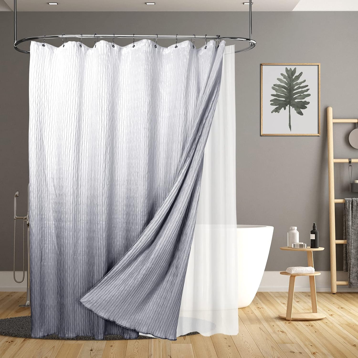 Cortina de ducha de tela texturizada con forro, cortinas de ducha de poliéster degradado para baño, forro de cortina de ducha impermeable con 12
