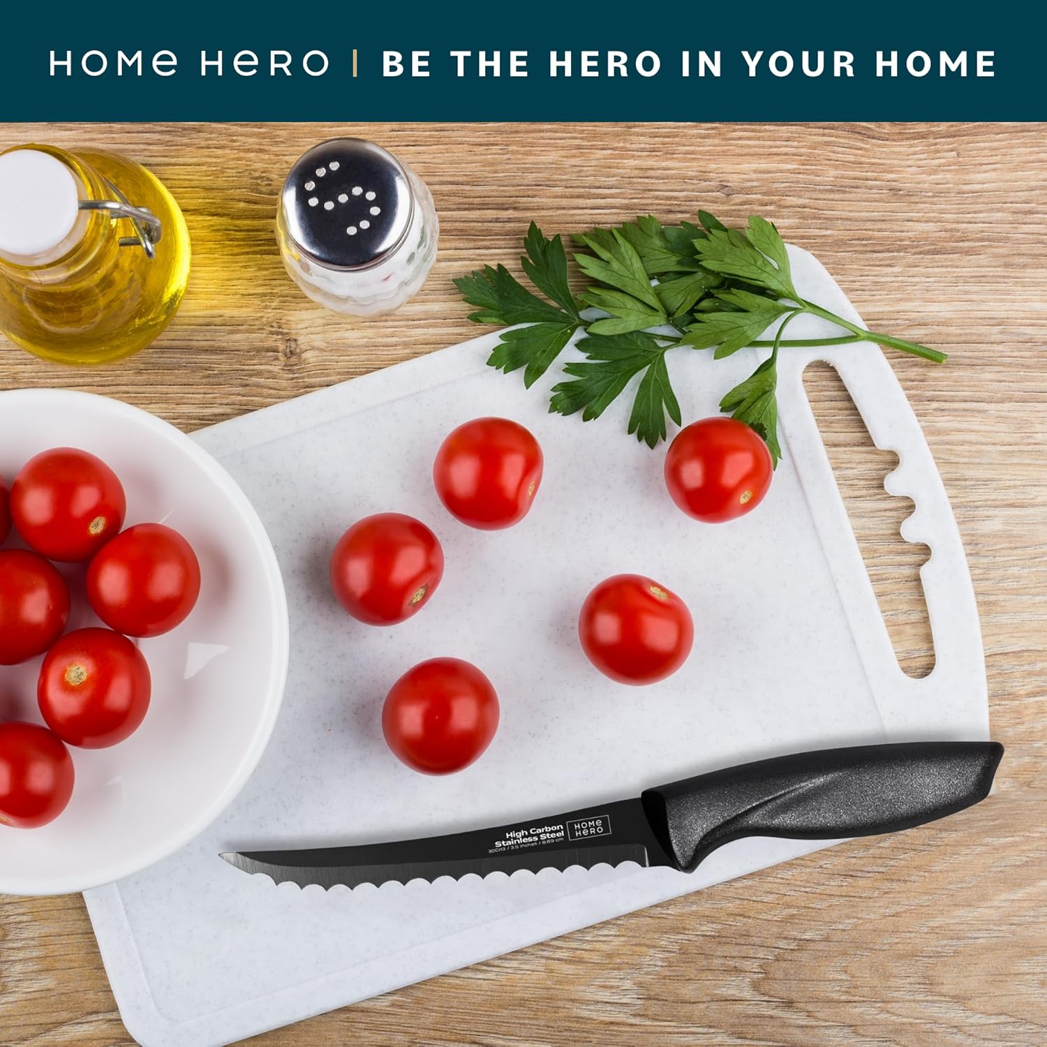 Home Hero 2 cuchillos de tomate con funda, cuchillo de corte de acero inoxidable de alto carbono con mango ergonómico, cuchillo de cocina multiusos