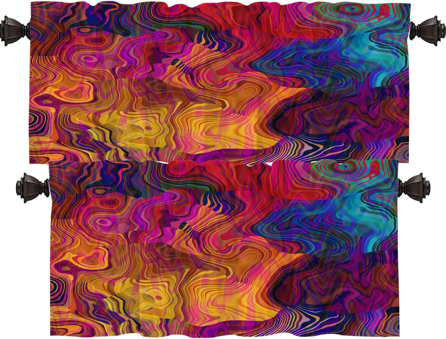 Shrahala Cenefas de cocina de arte abstracto rojo, cortinas coloridas de media ventana, tratamiento de ventana de poliéster multicapa para sala de