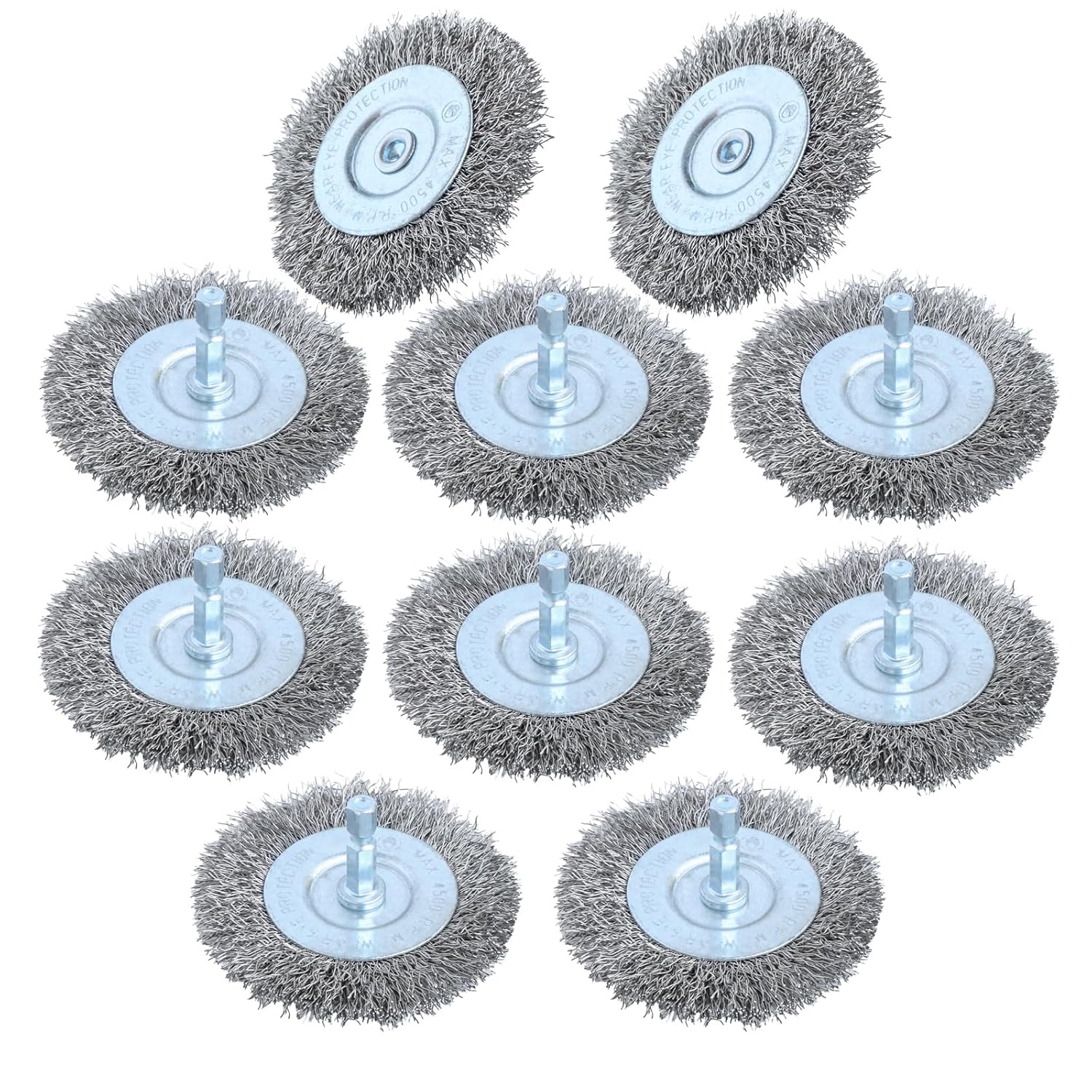 Hiqalty 10 cepillos de rueda de alambre de acero inoxidable de 3 pulgadas para taladro con vástago hexagonal de 14 pulgadas (10)