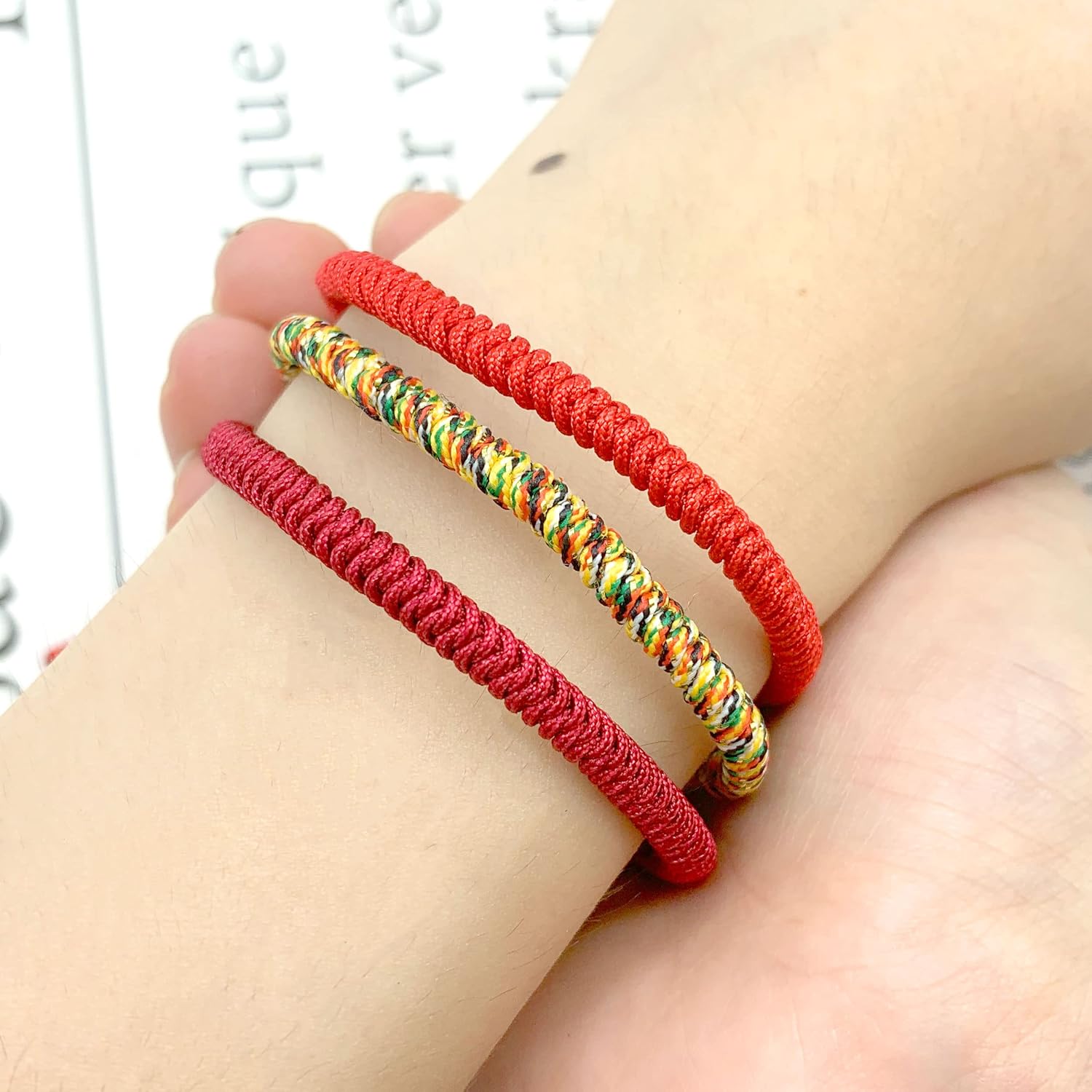 LAMIBEE Pack 3 Lucky And Protection Bracelet, Hand Braided Rope Thread, Surfer Bracelet, Wrist Wrap Bracelet, String Rope Bracelet for Him Her,