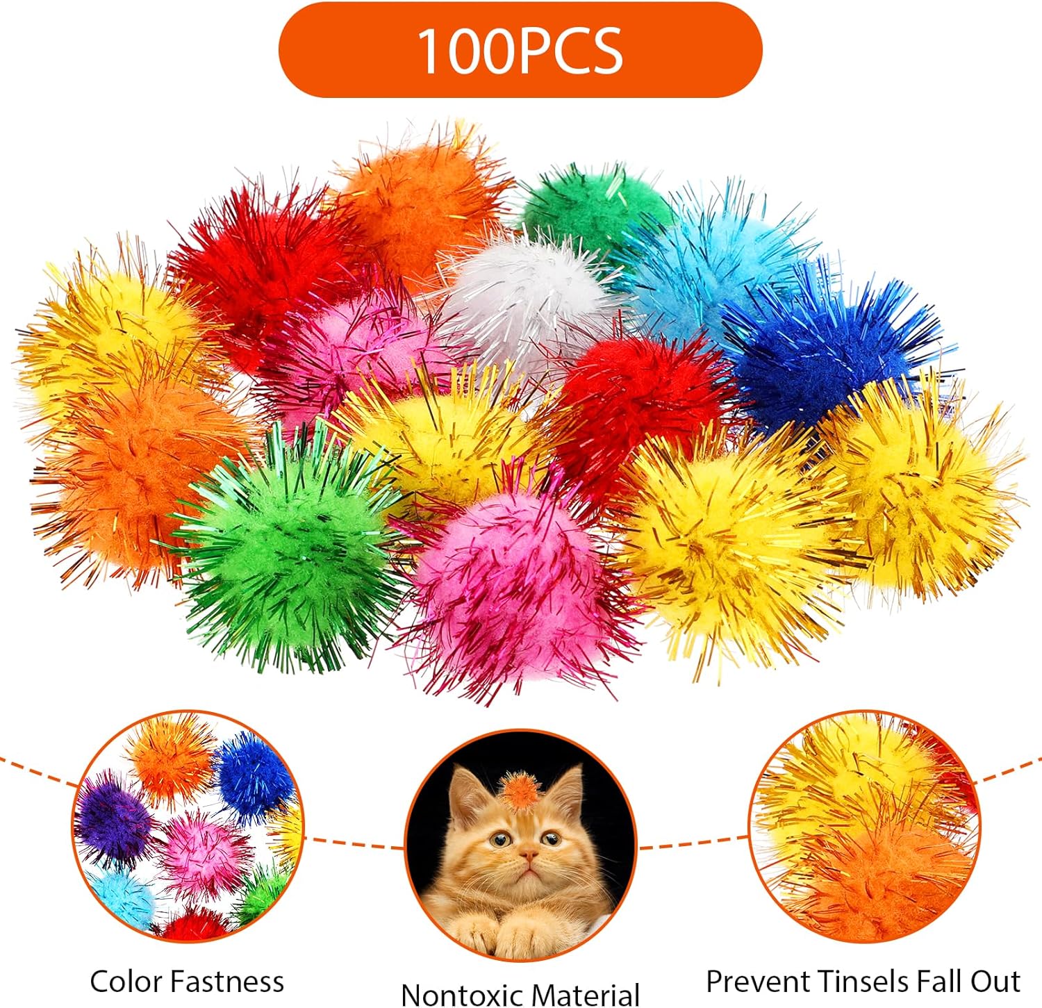 100 pompones para manualidades (1 pulgada), pompones de colores, para artes y manualidades, pompones suaves y esponjosos, grandes y mullidos, para