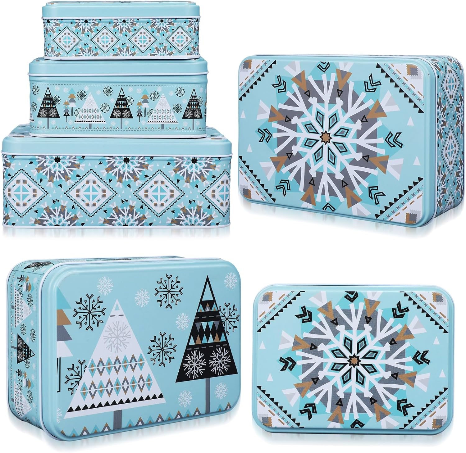 6 latas de galletas de Navidad con tapas para regalar, latas de metal para galletas, recipientes de lata grandes, medianos y pequeños, recipientes
