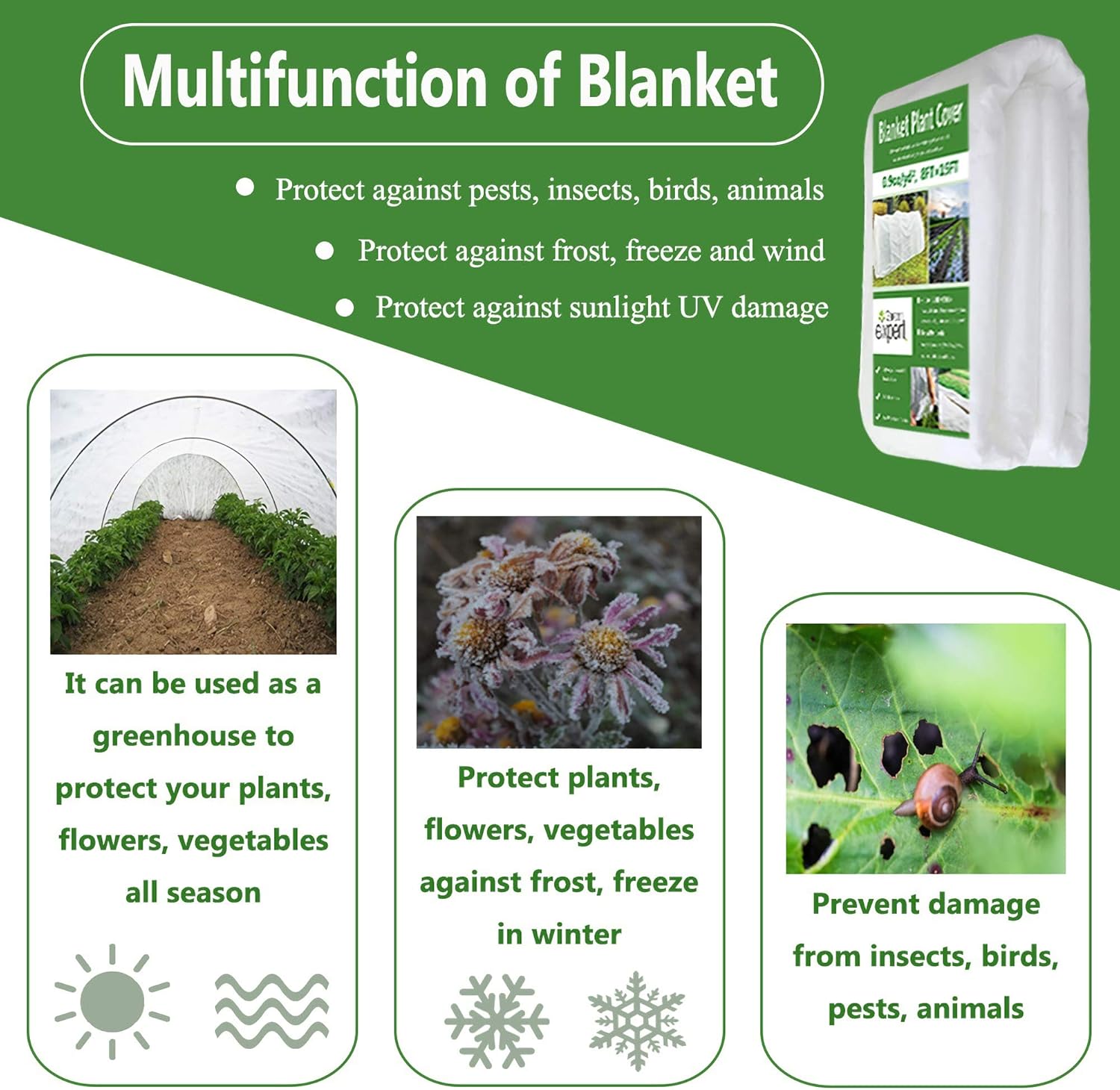 Garden expert Cubiertas para plantas, protección contra congelación, cubierta flotante de hilera, tela gruesa de 1.2 onzas, manta de tela helada