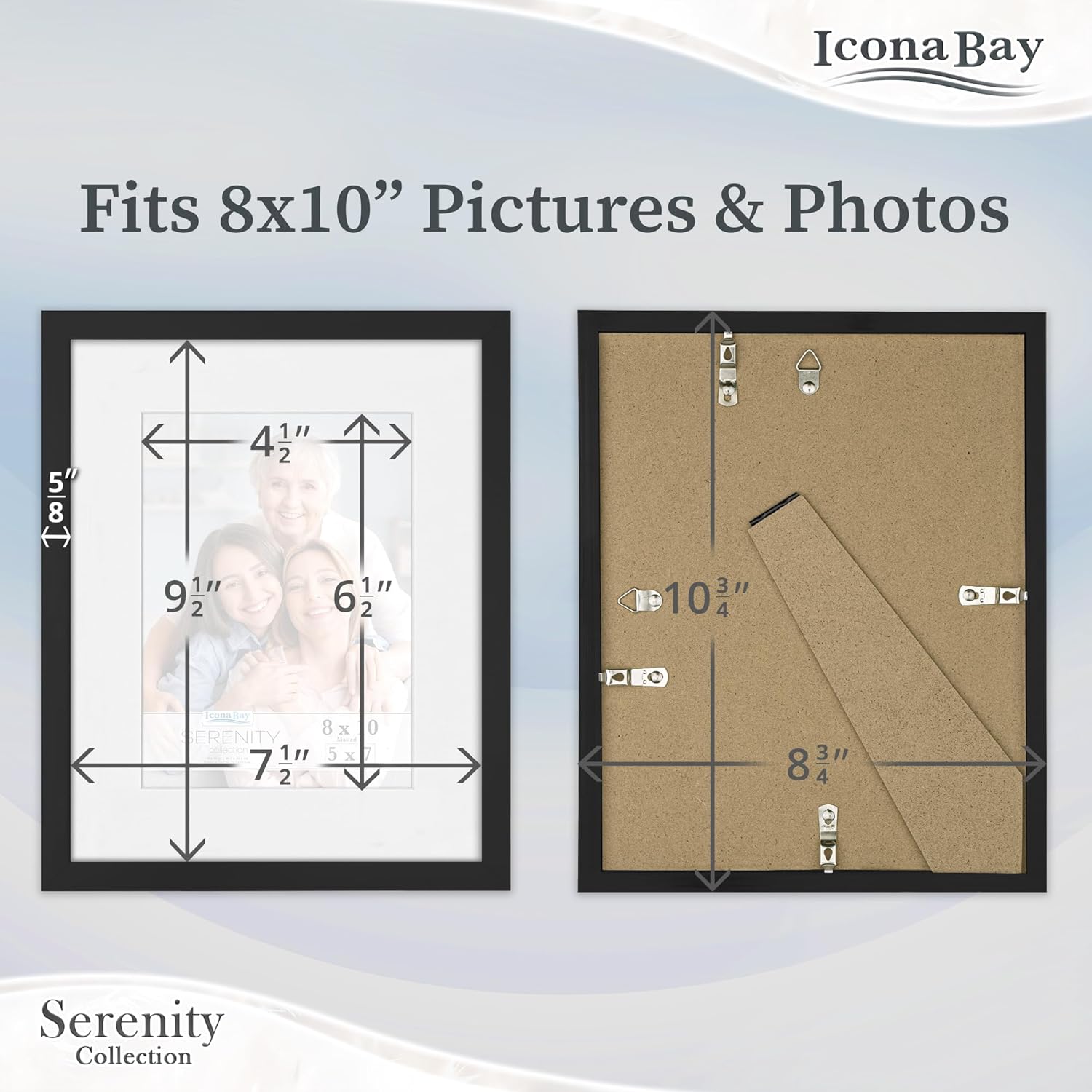 Icona Bay Serenity Collection – Portarretratos de 8 x 10 pulgadas con paspartú extraíble para fotos de 5 x 7 pulgadas (negro), elegante y moderno,