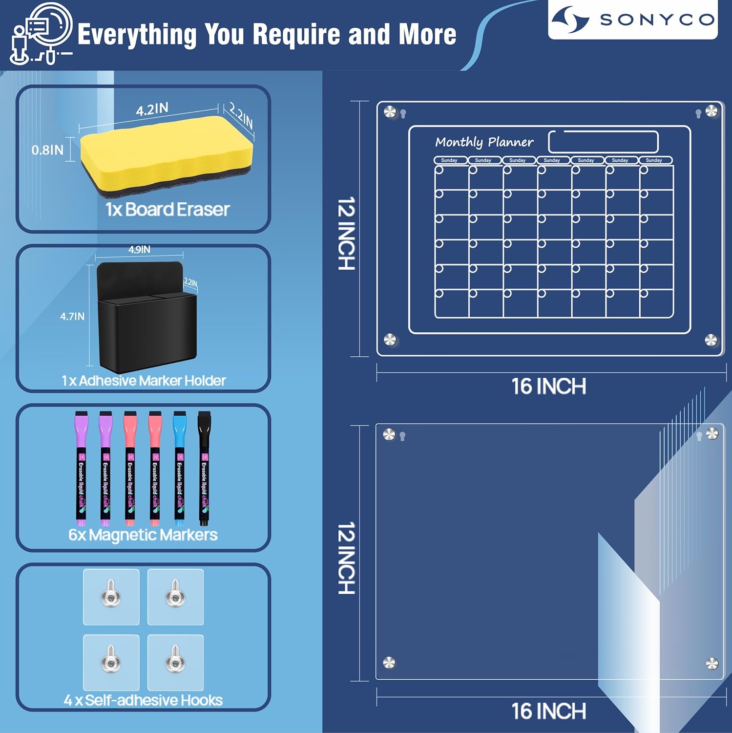 Paquete de 2 calendarios magnéticos para refrigerador, con impresión UV, calendario acrílico mensual y semanal de 16 x 12 pulgadas para refrigerador