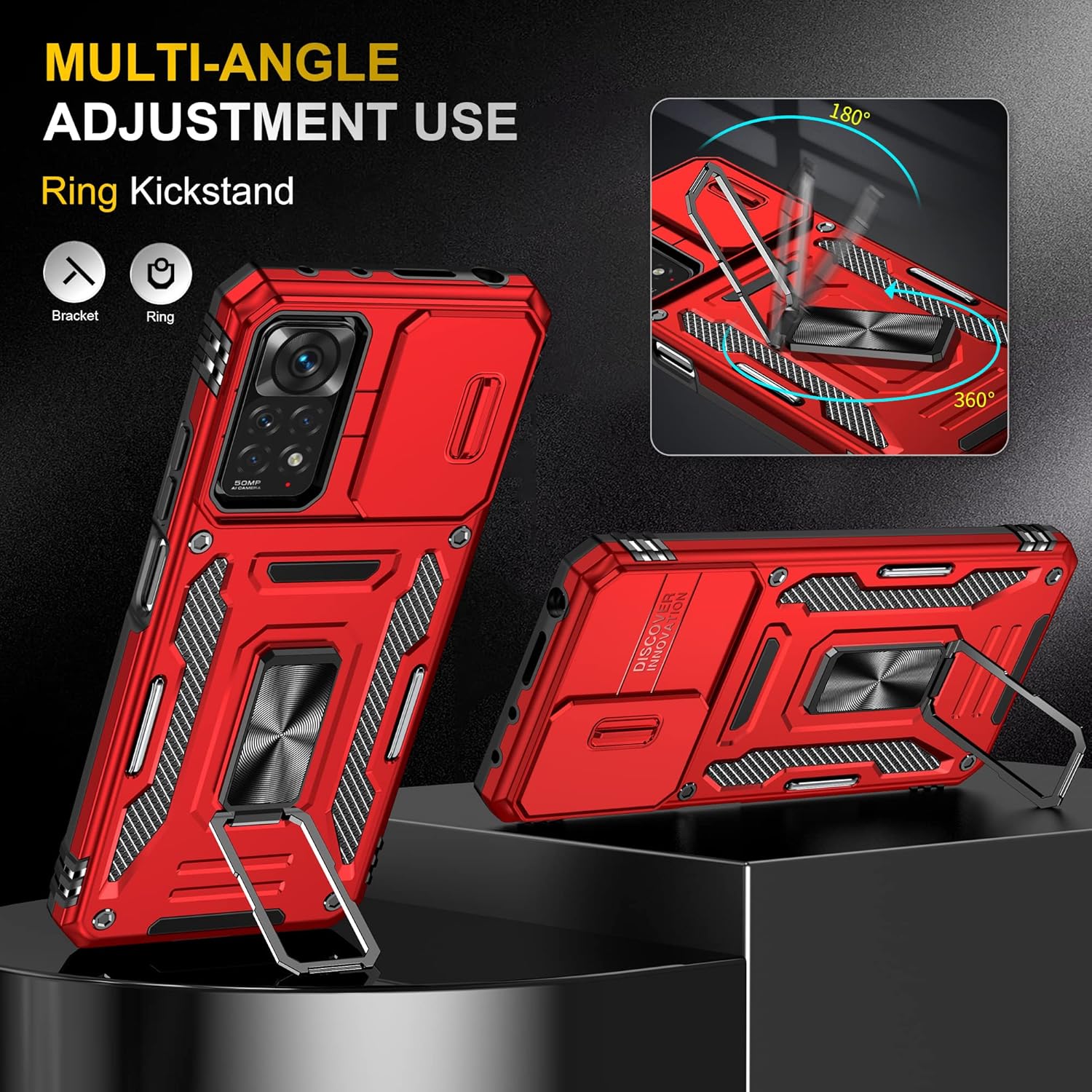 Wefor Funda XiaoMi RedMi Note 11 (4G) con cubierta para cámara deslizante, soporte de anillo magnético de 360 mejorado grado militar a prueba de