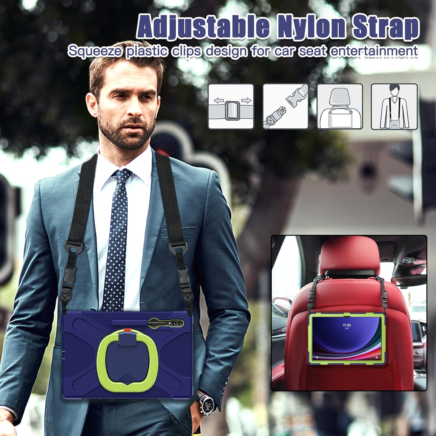 Funda de rotación 360 para Samsung Galaxy Tab S9 Ultra de 14.6 pulgadas, funda resistente con anillo giratorio, correa de transporte para hombro,