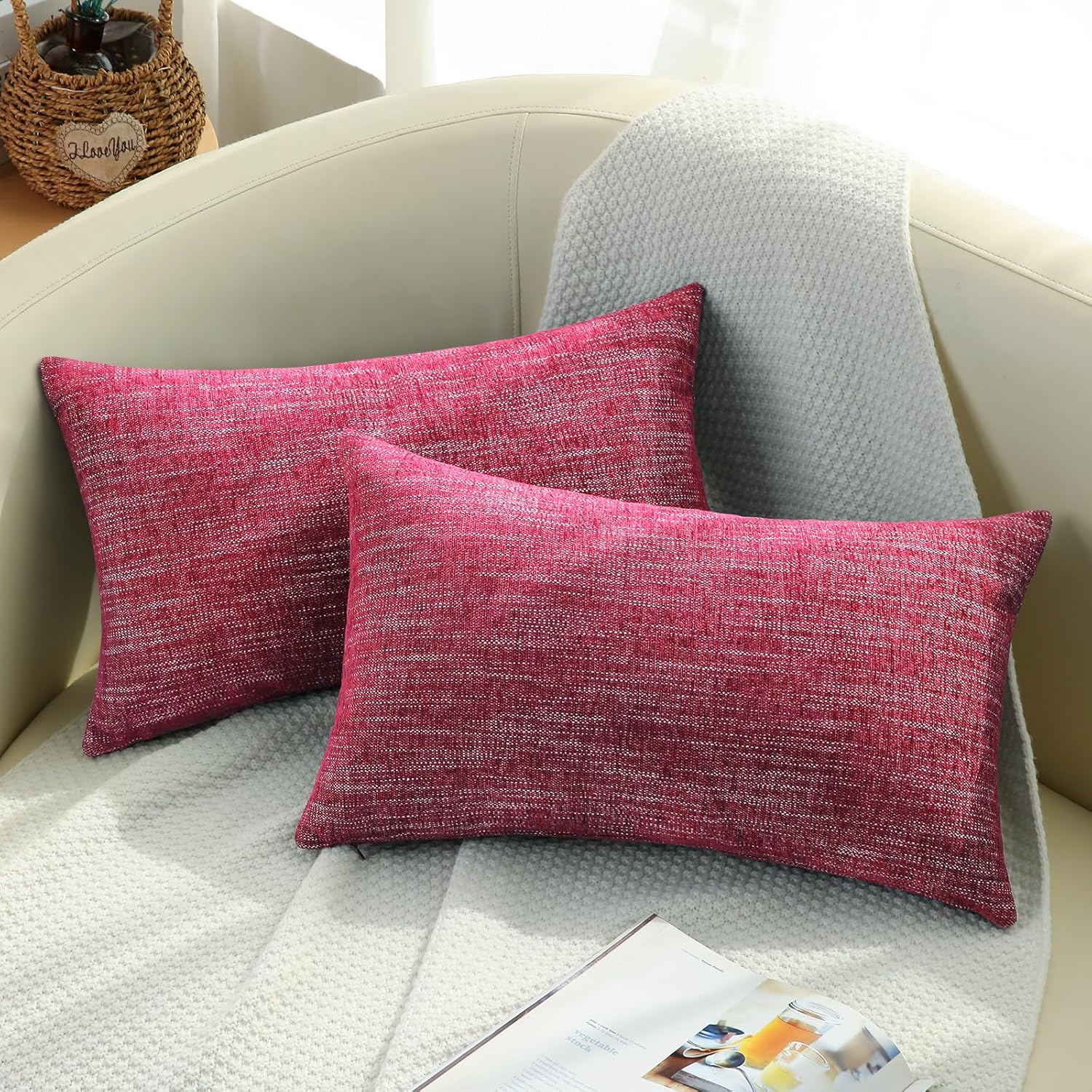 decorUhome – Juego de 2 fundas de almohada lumbar decorativas, de felpilla, rústicas, cuadradas y suaves, para sillón, sofá y cama, 12 x 20pulgadas,