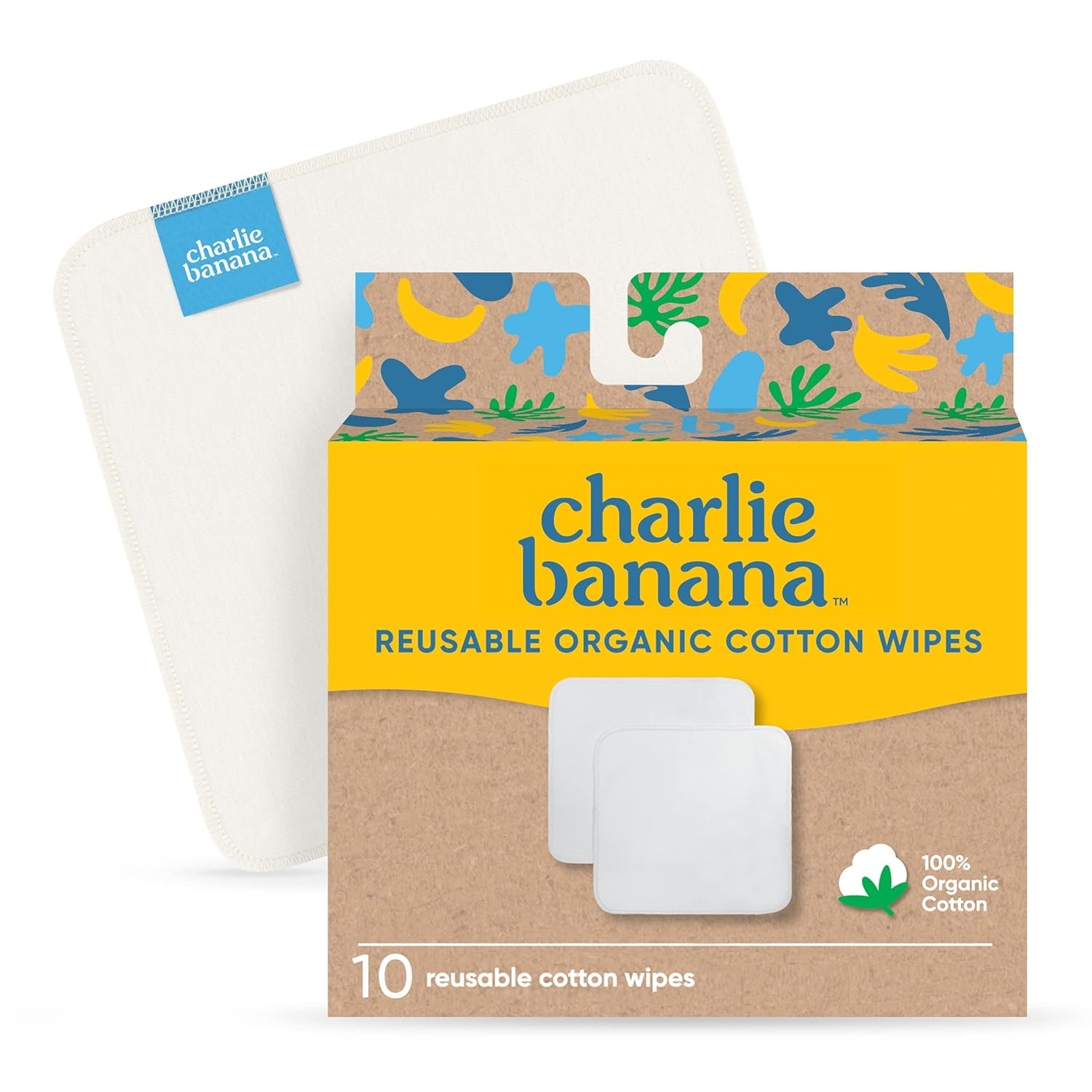 Charlie Banana Toallitas reutilizables 100% algodón para bebé, súper suaves y lavables, paquete de 10 toallitas reutilizables