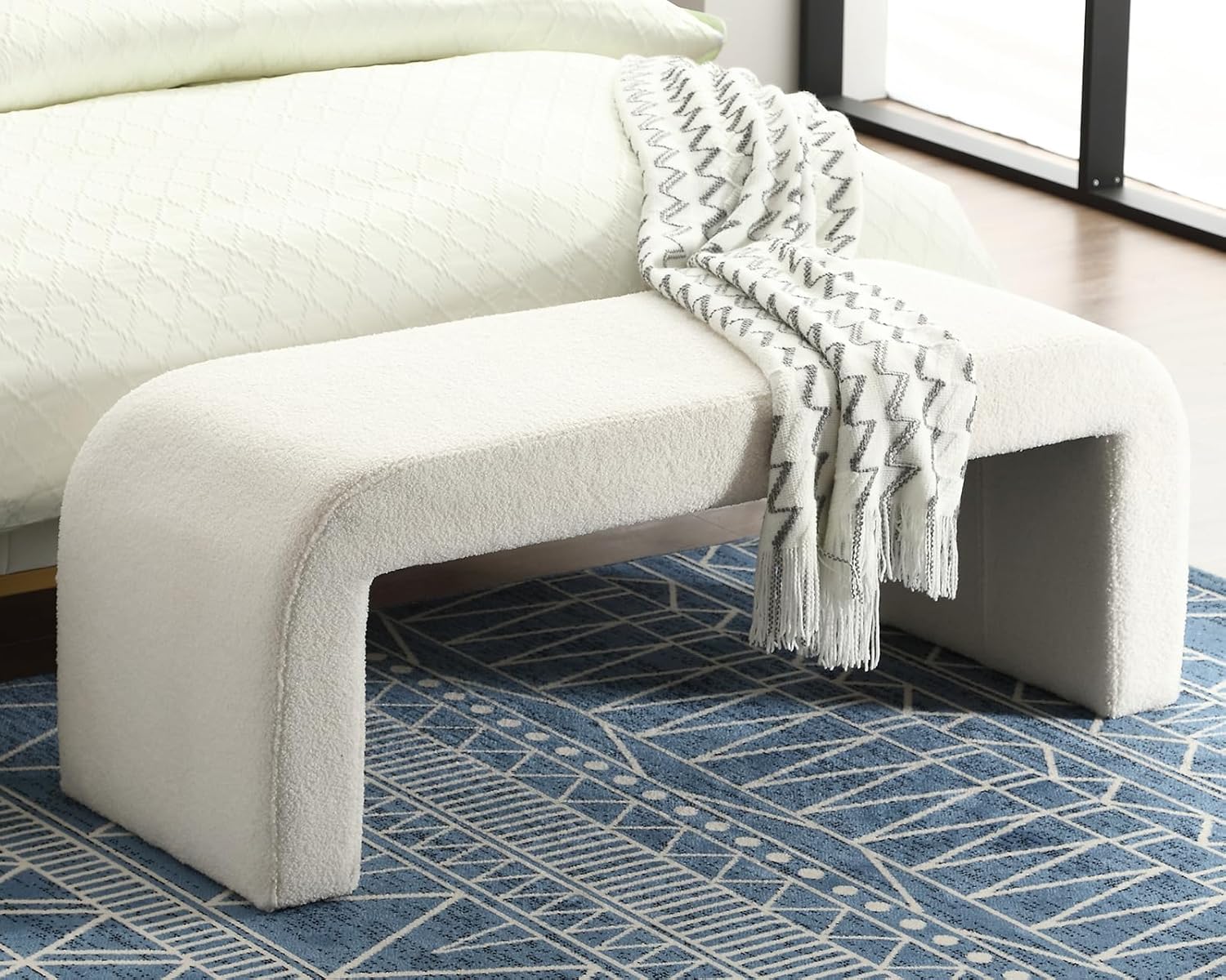 Moderno banco otomano tapizado en cascada para dormitorio, pie de cama, 50 pulgadas, banco de entrada, banco de entrada, asiento de banco para