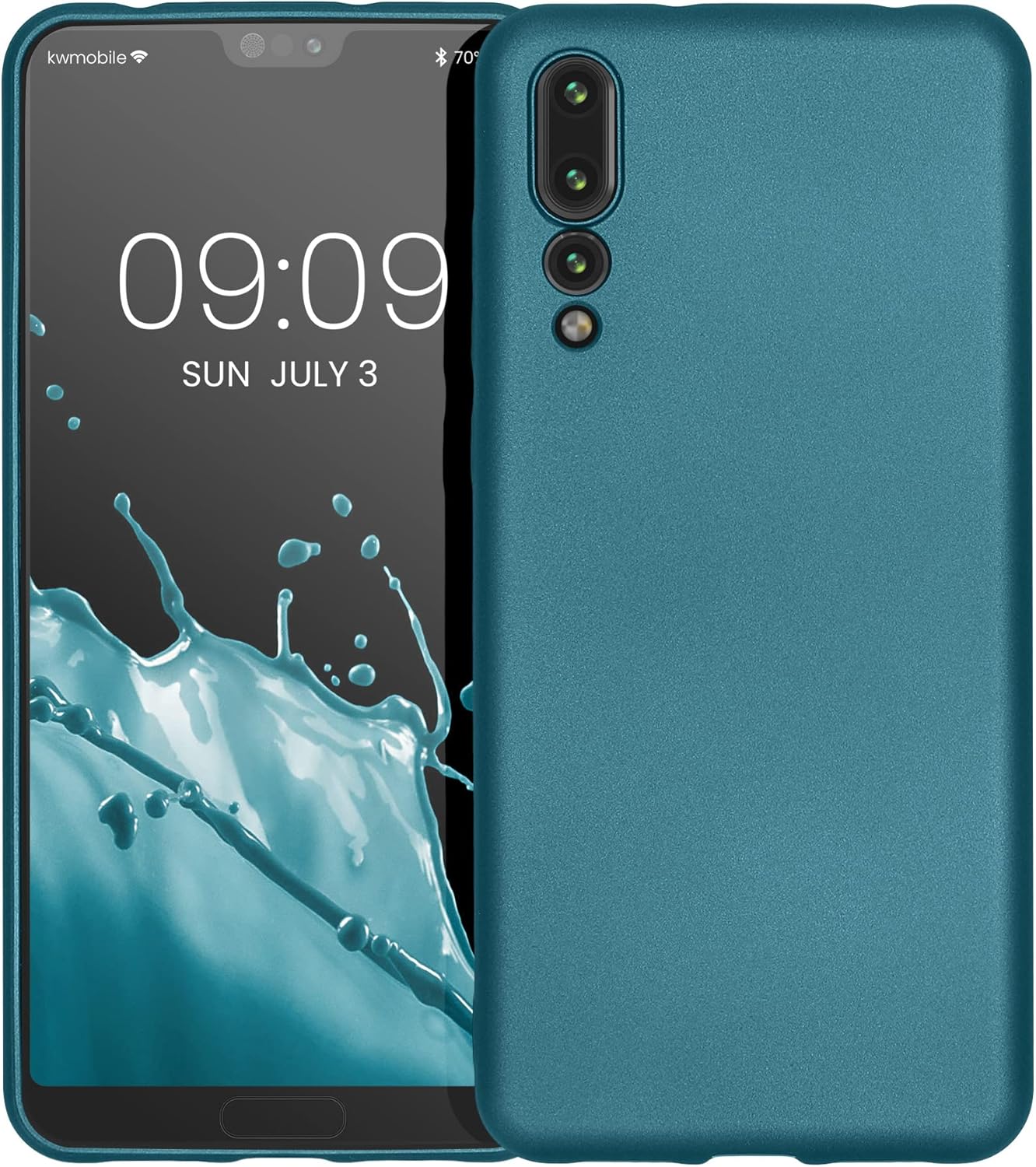 kwmobile Funda compatible con Huawei P20 Pro – Funda trasera de TPU suave – con aspecto metálico – azul caribe metálico
