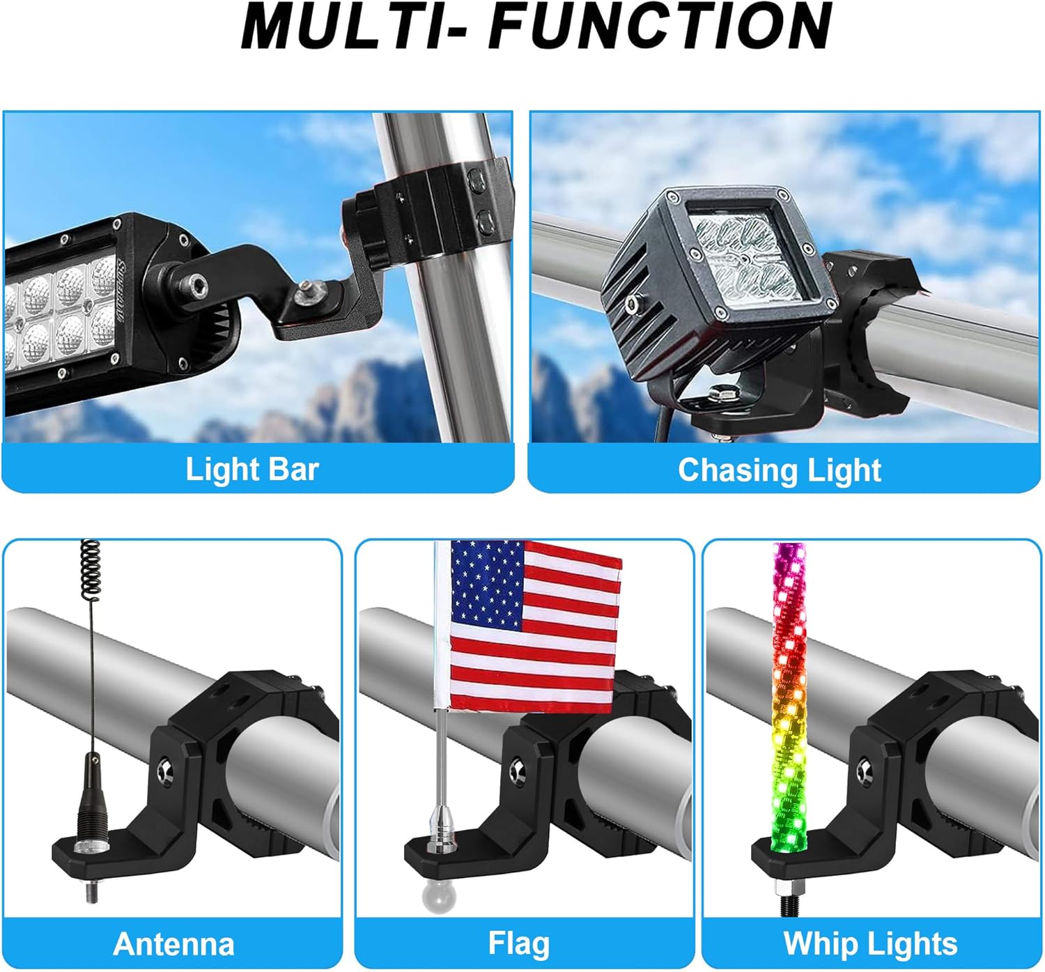 UTV Whip Light Mount SXS – Soporte de montaje de barra de luz ajustable de 360, soporte de poste de bandera giratorio resistente, aleación de