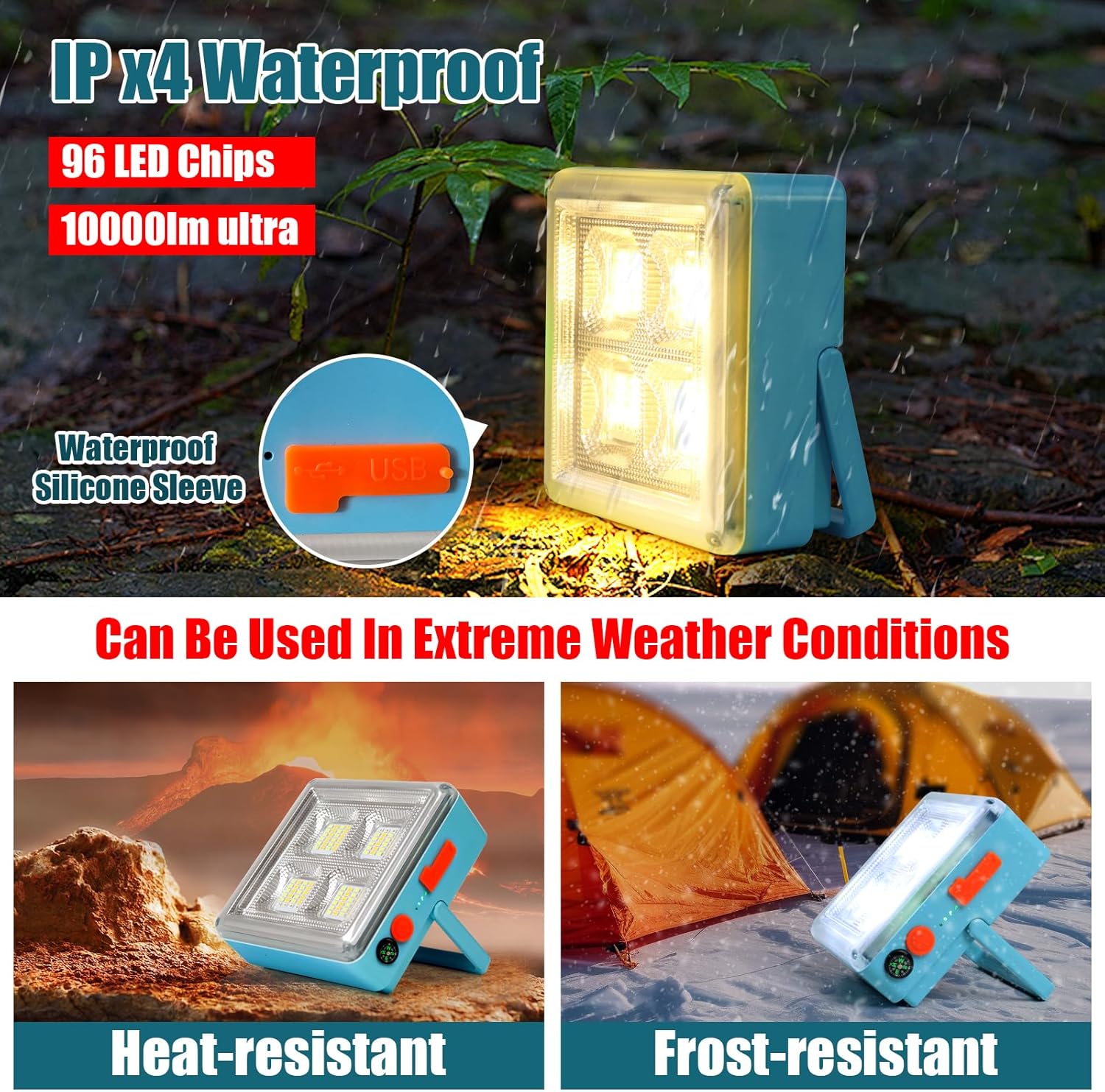 Linterna de camping solar recargable colgante luces solares tienda USB cortes de energía plegable 4800mAh10000LM 5 modos de luz 3 maneras de recarga
