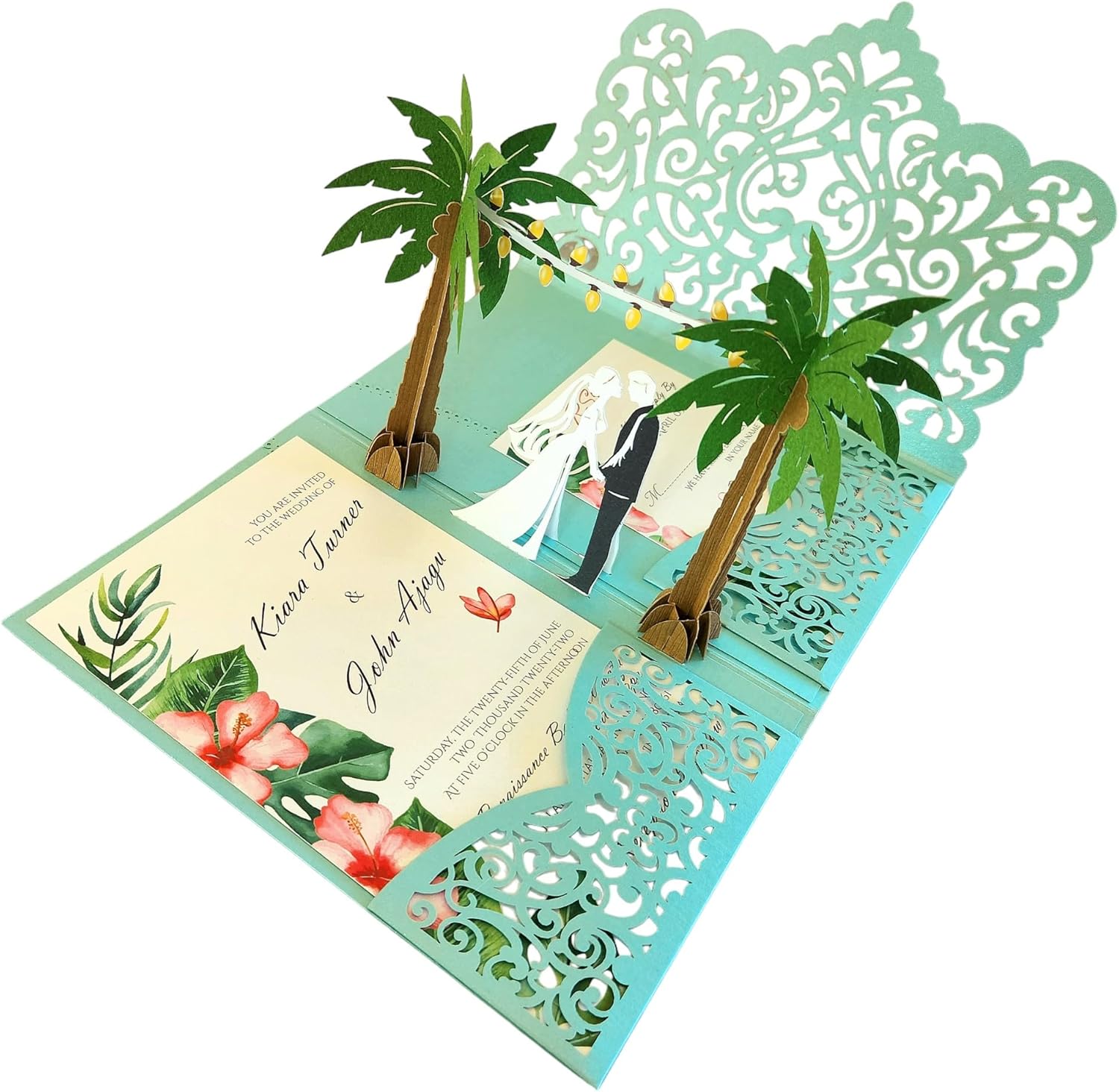 Invitaciones de boda con sobres, invitaciones de boda personalizadas con sobres y opciones rsvp disponibles. Invitación de boda emergente (Palmas)