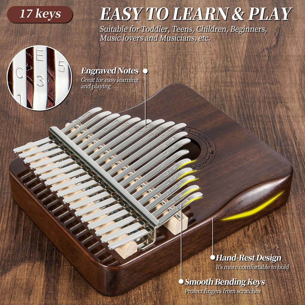 Kalimba – Piano de pulgar de 17 teclas (rojo marrón)