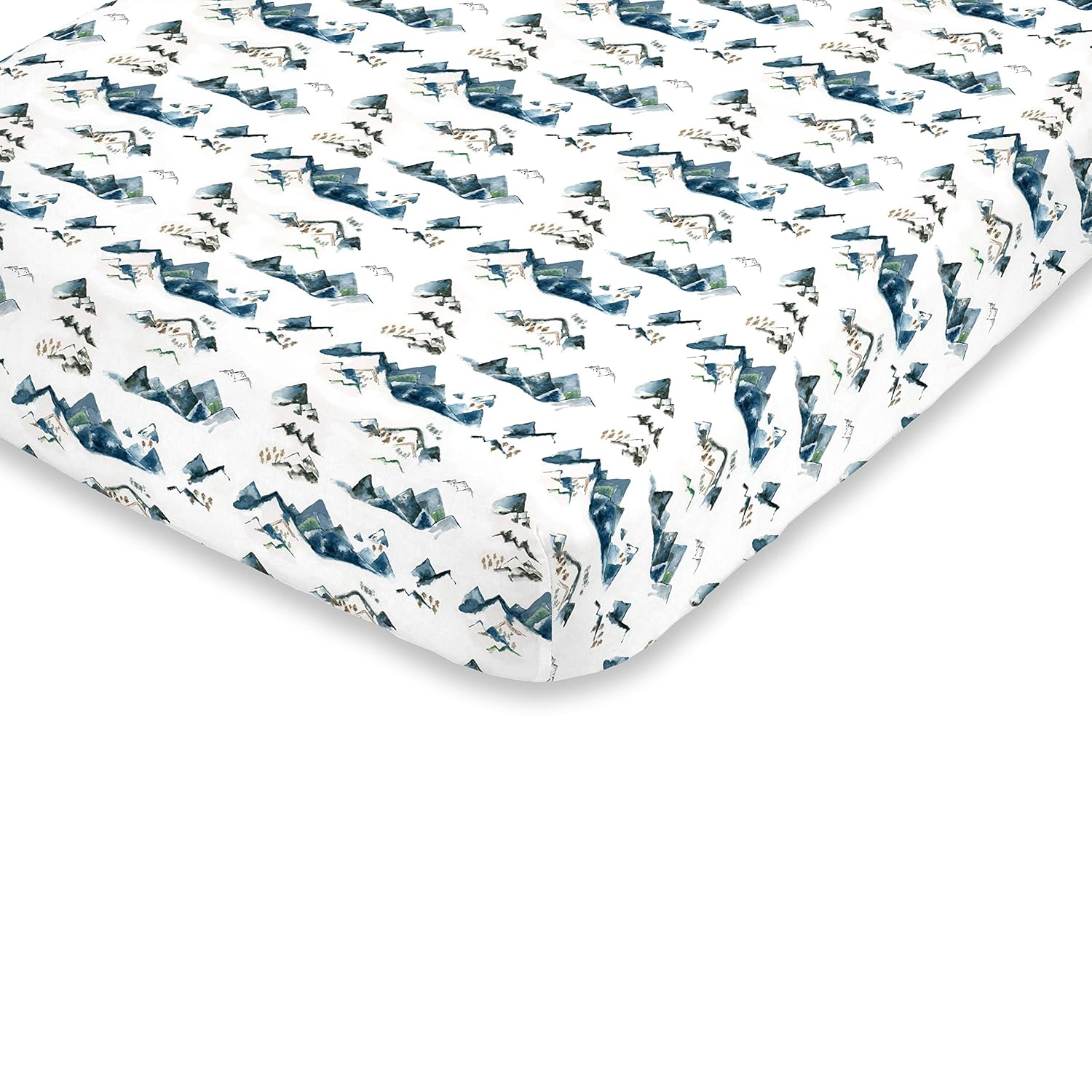 NoJo Sábana bajera ajustable para cuna de acuarela de montaña súper suave, azul, verde, bronceado y blanco, azul, verde, tostado, blanco