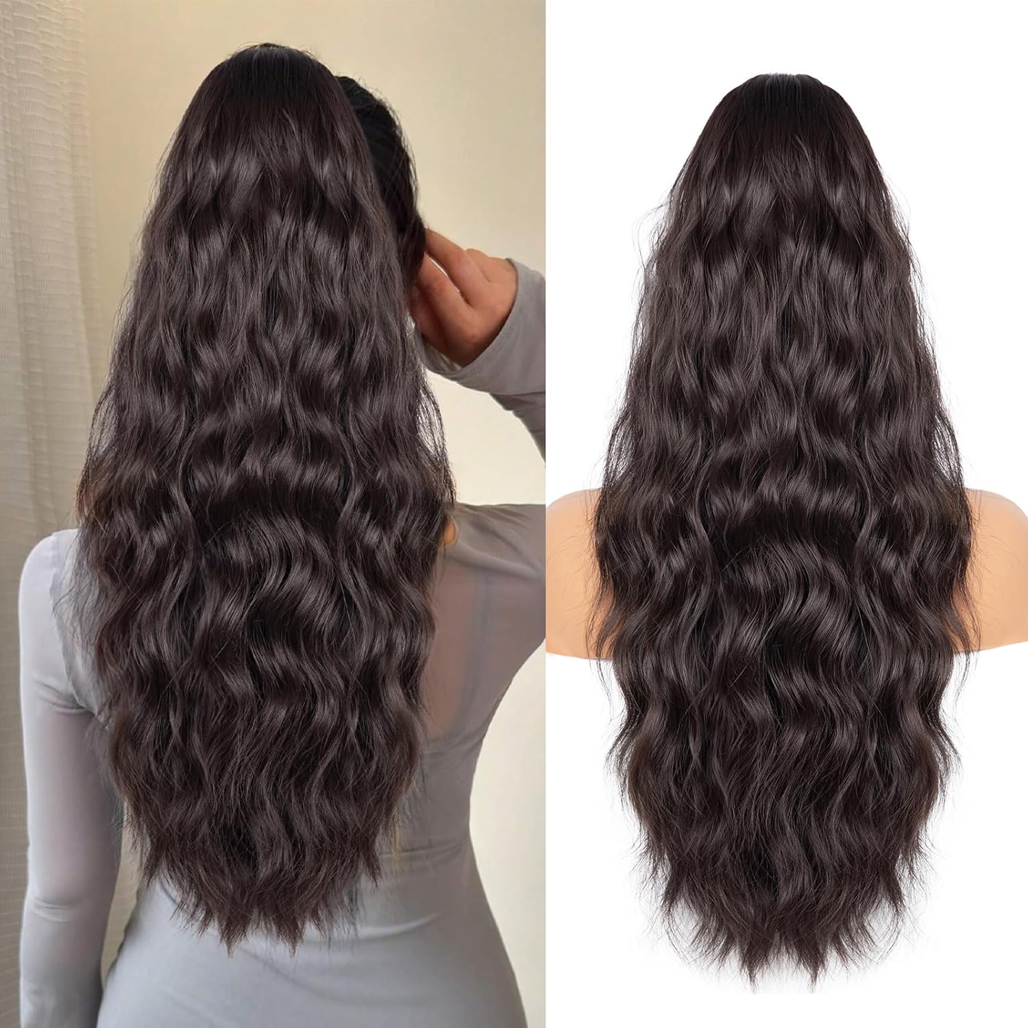 Cola de caballo con cordón para mujer, extensión de cola de caballo de 26 pulgadas de largo, extensiones de cabello sintético suave, extensión de