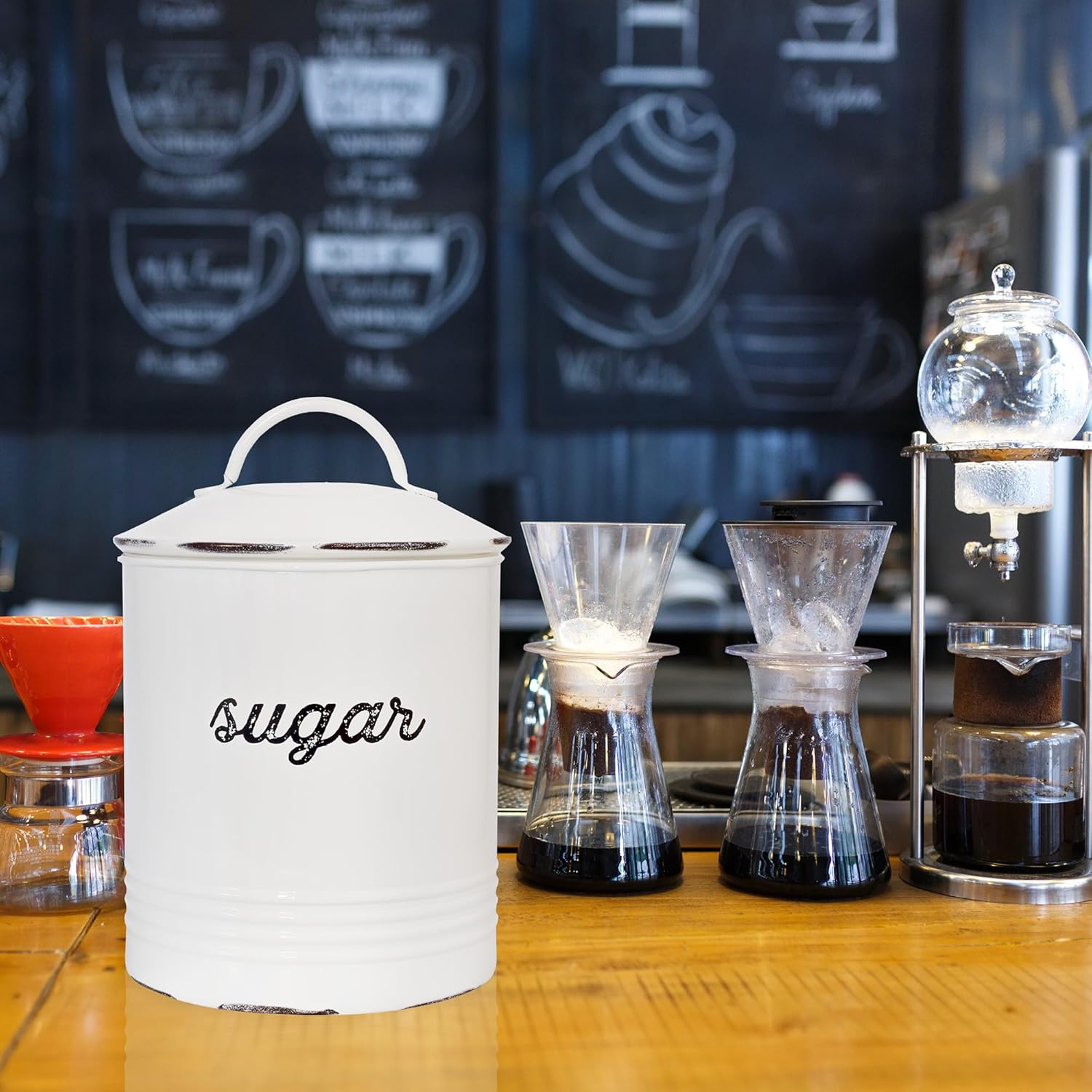 AuldHome – Recipiente de azúcar blanco esmaltado almacenamiento de grapas de estilo rústico envejecido para cocina