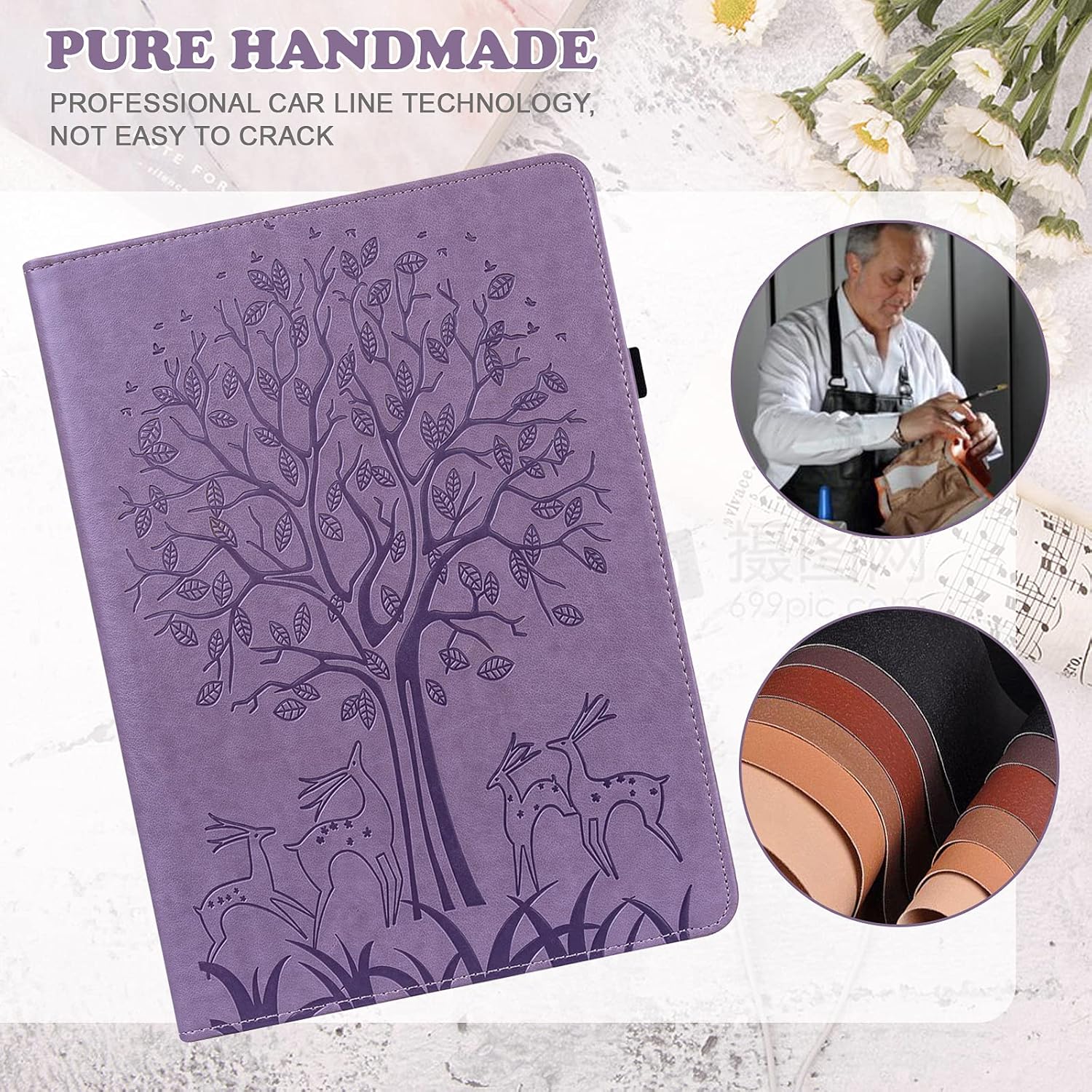 Funda para Xiaomi Redmi Pad 10.61 Pulgadas 2022, Diseño En Relieve Deer&Tree PU Funda De Cuero Con Soporte Para Pluma Banda Elástica Para Redmi Pad