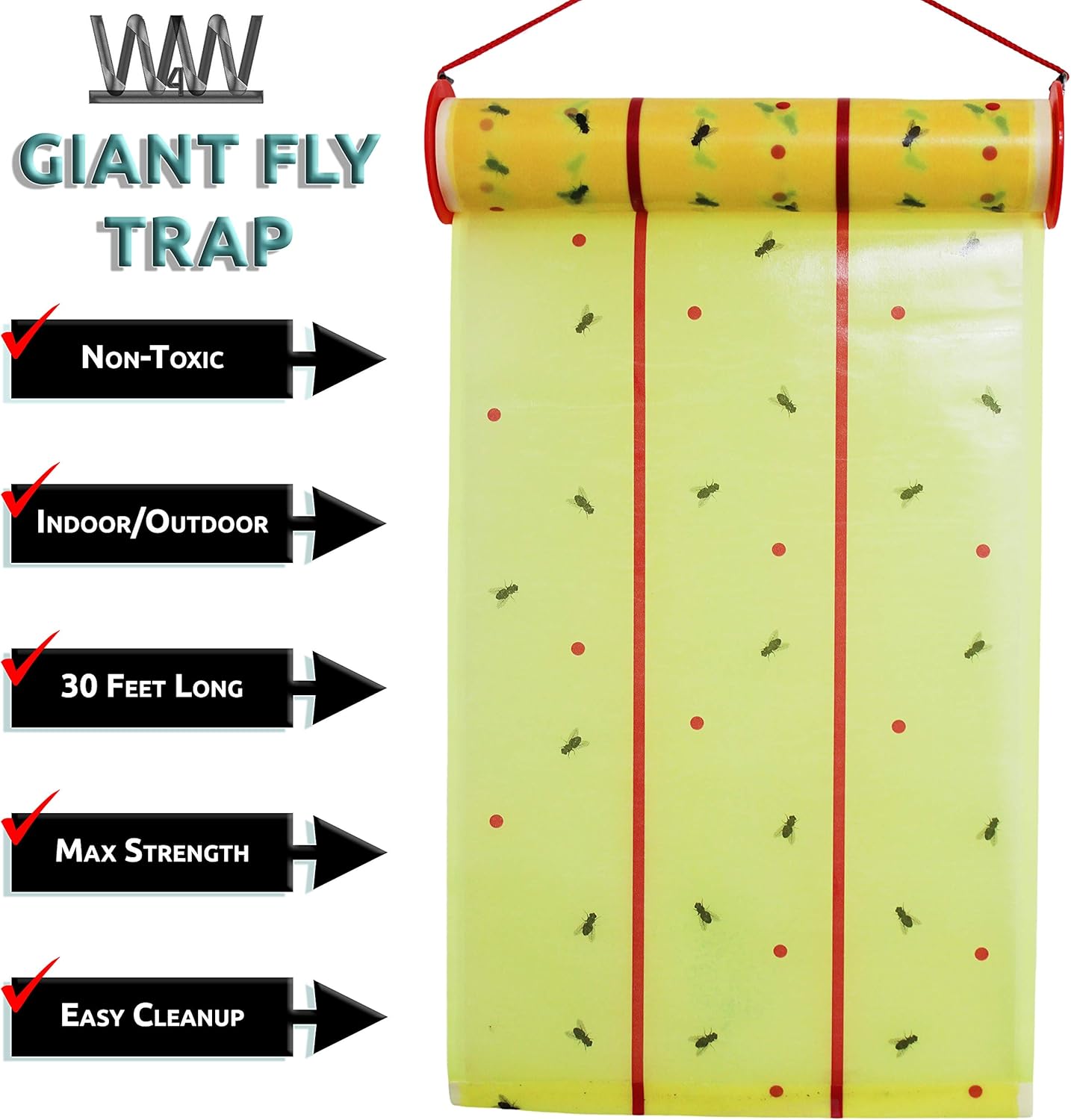 W4W Rollo gigante pegajoso para trampa para moscas, máxima resistencia, para exterioresinteriores, no tóxico, para moscas y otros insectos (paquete
