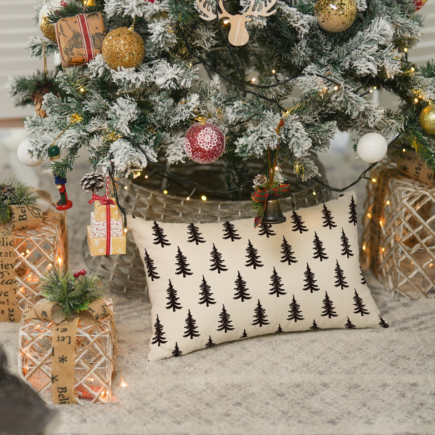 AVOIN colorlife Funda de almohada con diseño de árboles de Navidad, 12 x 20 pulgadas, decoración para sofá y vacaciones de invierno