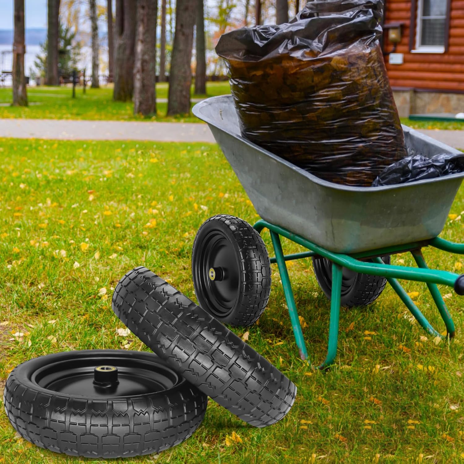 Neumático y rueda sólidos sin planos de 13 pulgadas para carrito Gorilla con orificio de eje de 58 pulgadas, cubo de desplazamiento de 2.1 pulgadas