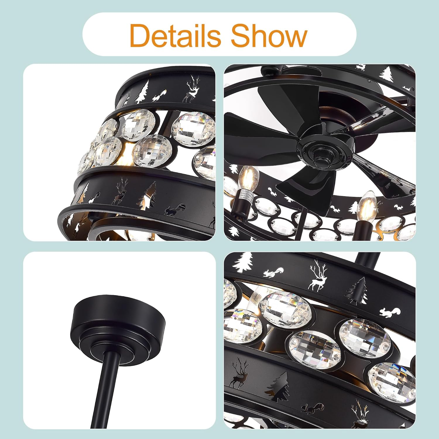 Breezary Ventiladores de techo enjaulados de 20 pulgadas con control remoto de luz, 5 aspas reversibles, motor de CA silencioso, temporizador,