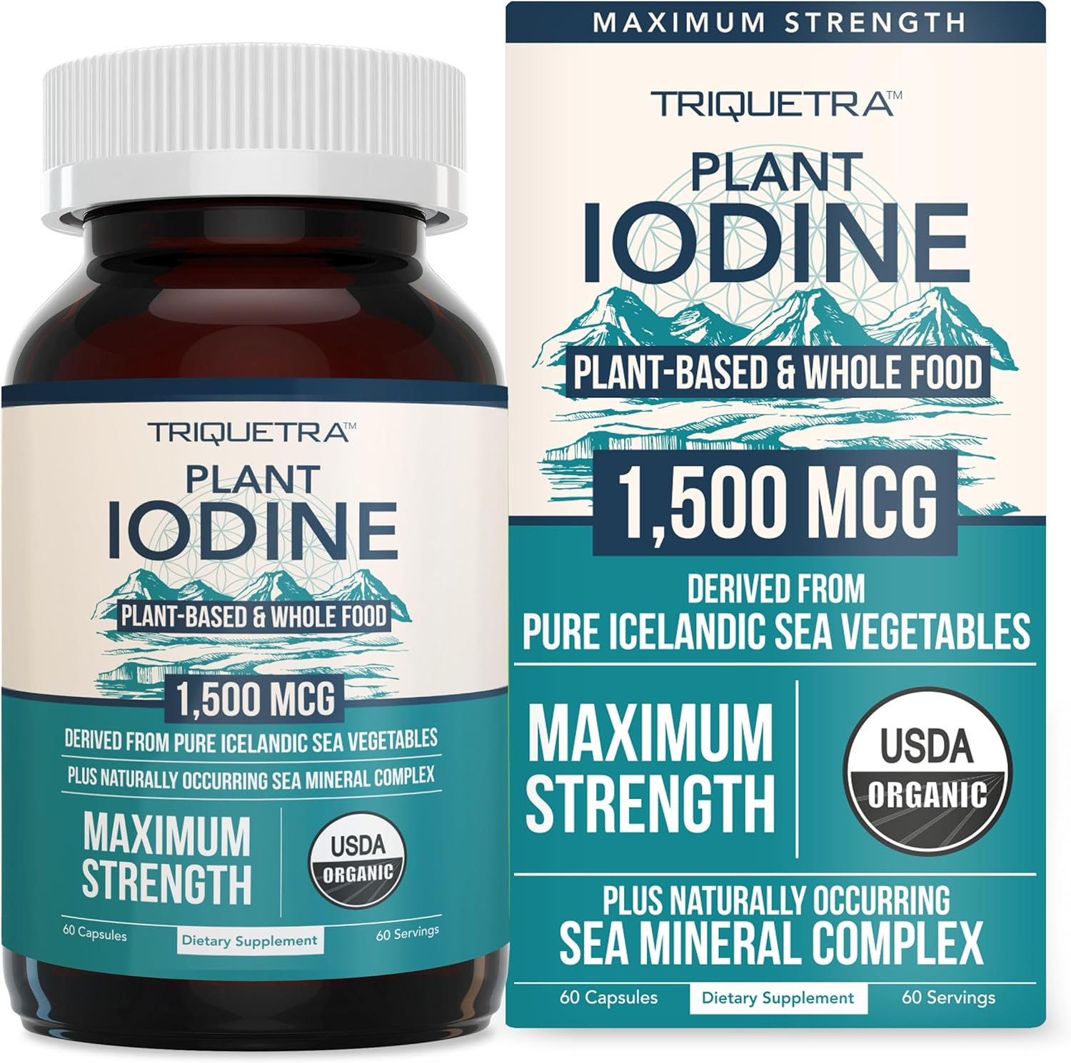 Suplemento de yodo orgánico  1,500 mcg de yodo, fuerza máxima  del complejo de vegetales marinos, alimentos integrales y forma cruda  Contiene algas