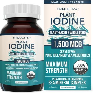 Suplemento de yodo orgánico  1,500 mcg de yodo, fuerza máxima  del complejo de vegetales marinos, alimentos integrales y forma cruda  Contiene algas Suplemento de yodo orgánico  1,500 mcg de yodo, fuerza máxima  del complejo de vegetales marinos, alimentos integrales y forma cruda  Contiene algas
