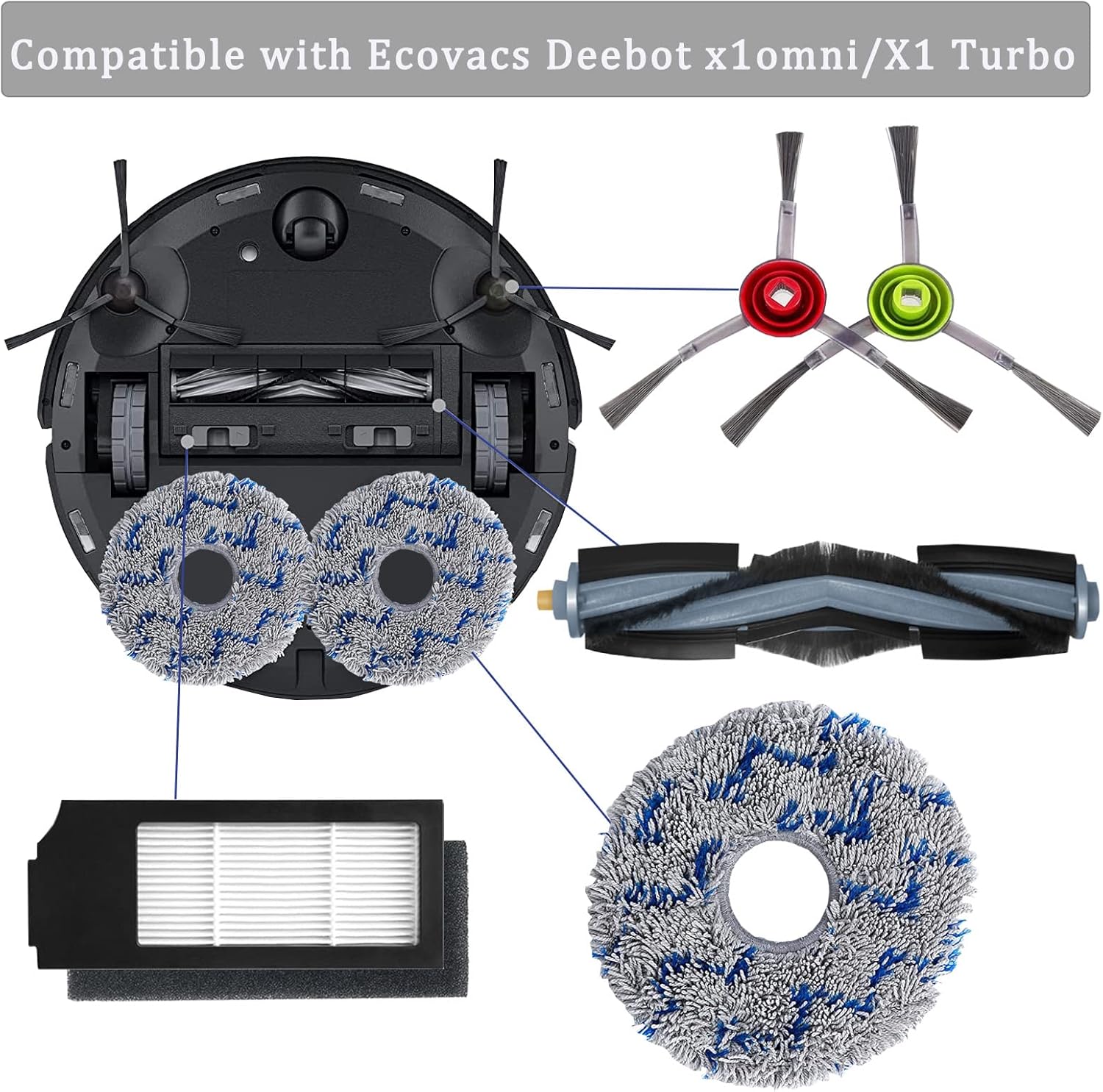 GYLBF Kit de accesorios para Ecovacs Deebot X1 Omni  T10 Omni, piezas de repuesto para aspiradora Ecovacs Deebot X1 Turbo, 2 cepillos principales, 4
