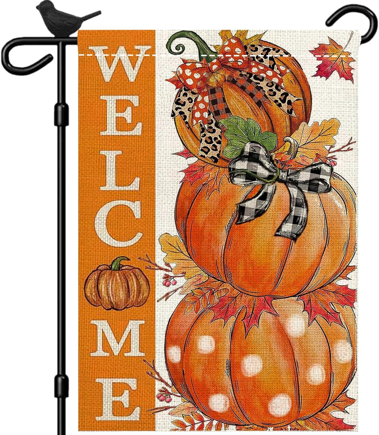 Banderas de jardín de otoño de bienvenida para exteriores, 12 x 18 pulgadas, calabaza de doble cara, bandera de jardín de otoño para decoración de