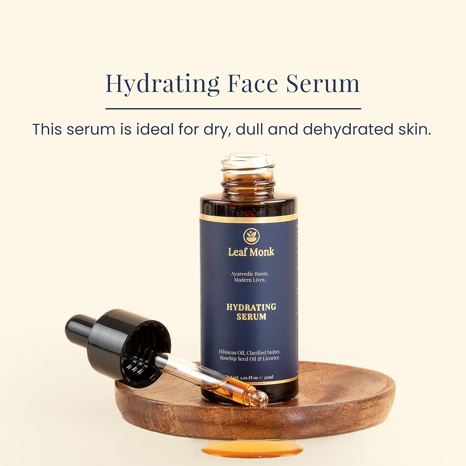 Suero facial hidratante con aceite de semilla de rosa mosqueta ayurvédica con hibisco, regaliz y ghee  Para un brillo radiante y suavizante de la