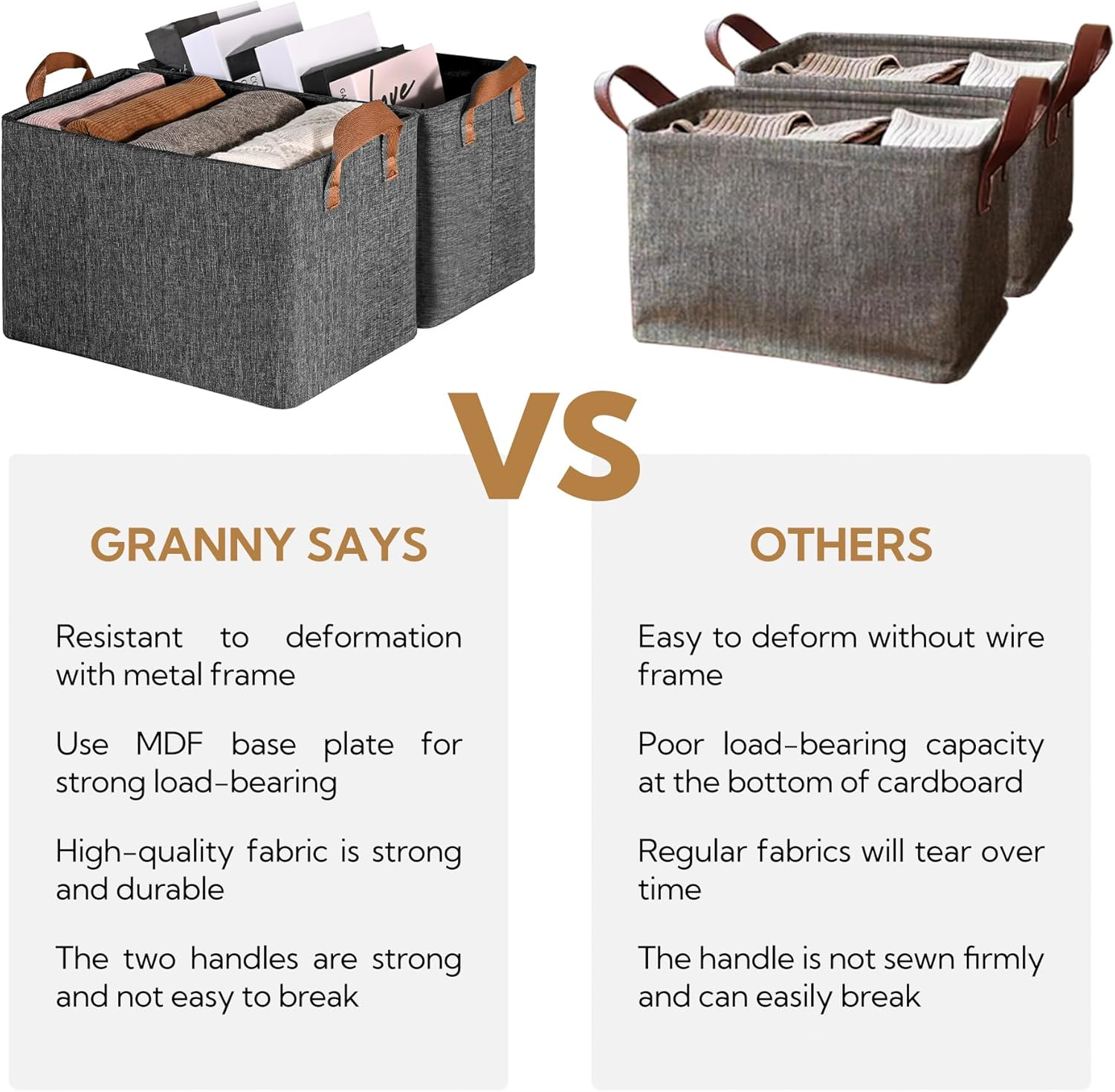 GRANNY SAYS – Canastas de almacenamiento para armario, paquete de 2 unidades, cajas organizadoras grandes, color gris oscuro