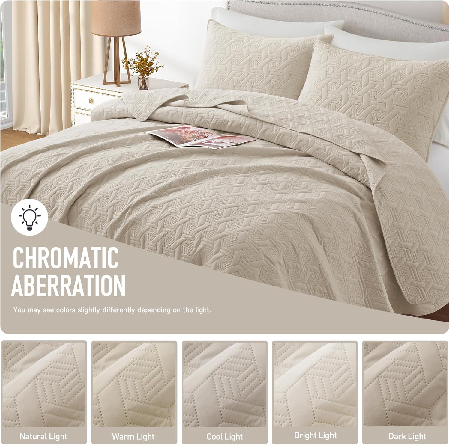 Juego de ropa de cama tamaño California King, color beige, colcha y colcha de microfibra suave y ligera de verano para todas las estaciones, 3