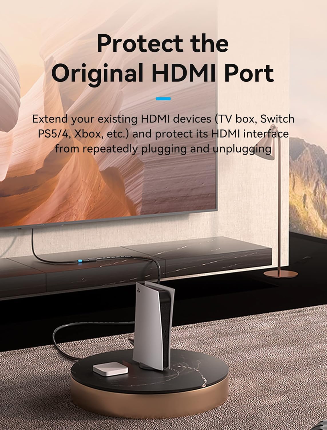 VENTION Cable de extensión HDMI 4K, extensor HDMI de 5 pies macho a hembra, cable adaptador de alta velocidad compatible con Roku TV Stick PS5 PS4